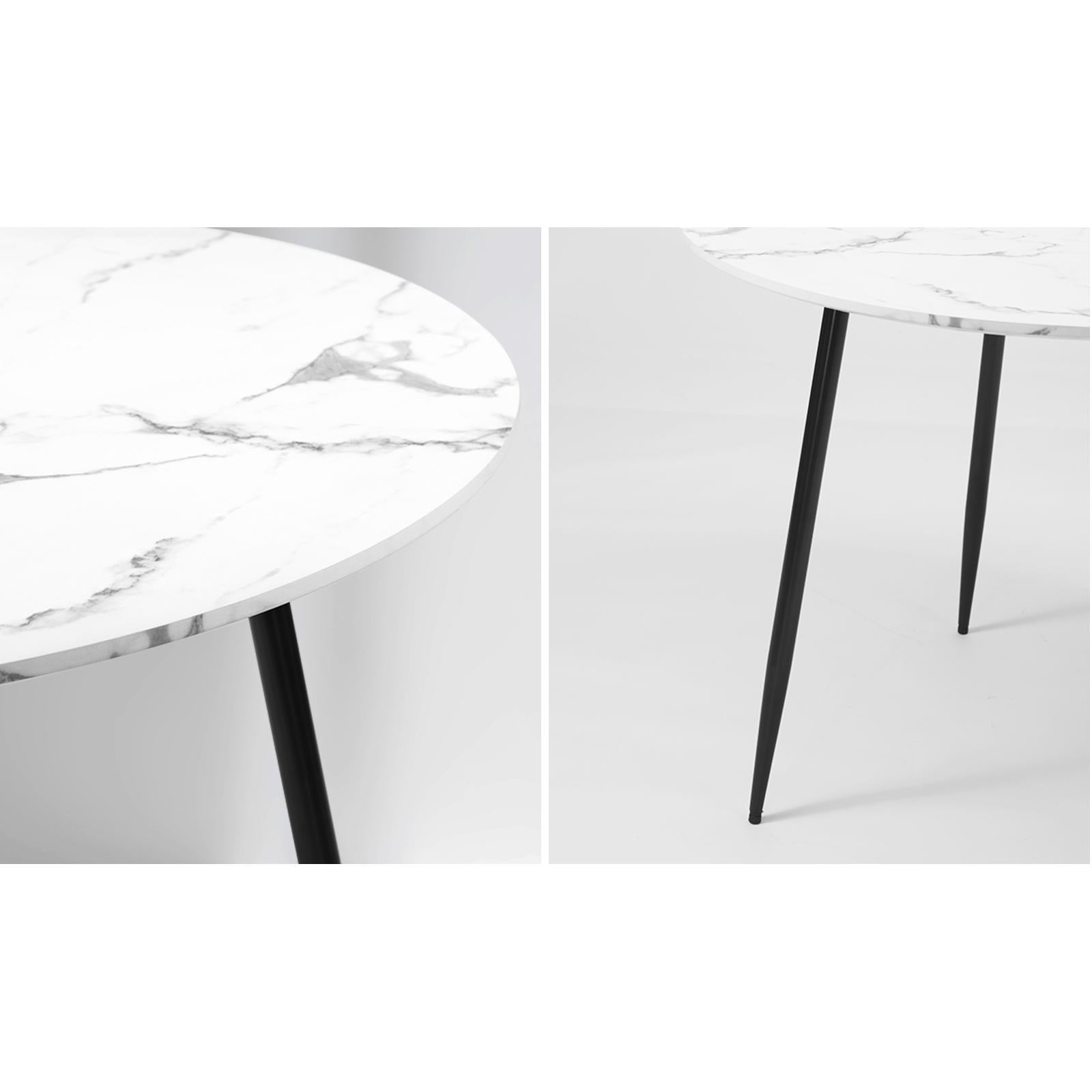 Oikiture 110cm Dining Table Round Wooden Table With Marble Effect Metal Legs WH - Sunyee