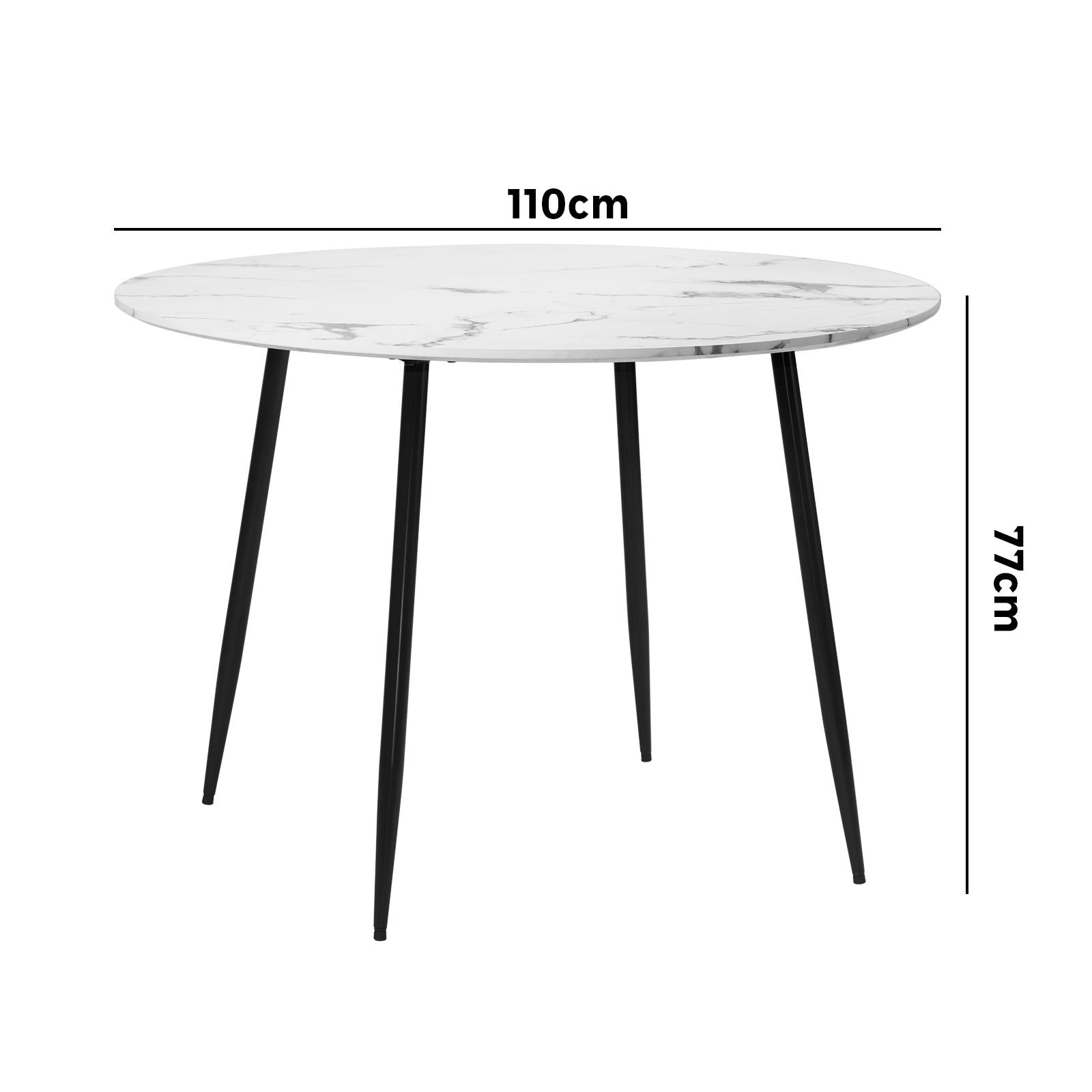 Oikiture 110cm Dining Table Round Wooden Table With Marble Effect Metal Legs WH - Sunyee
