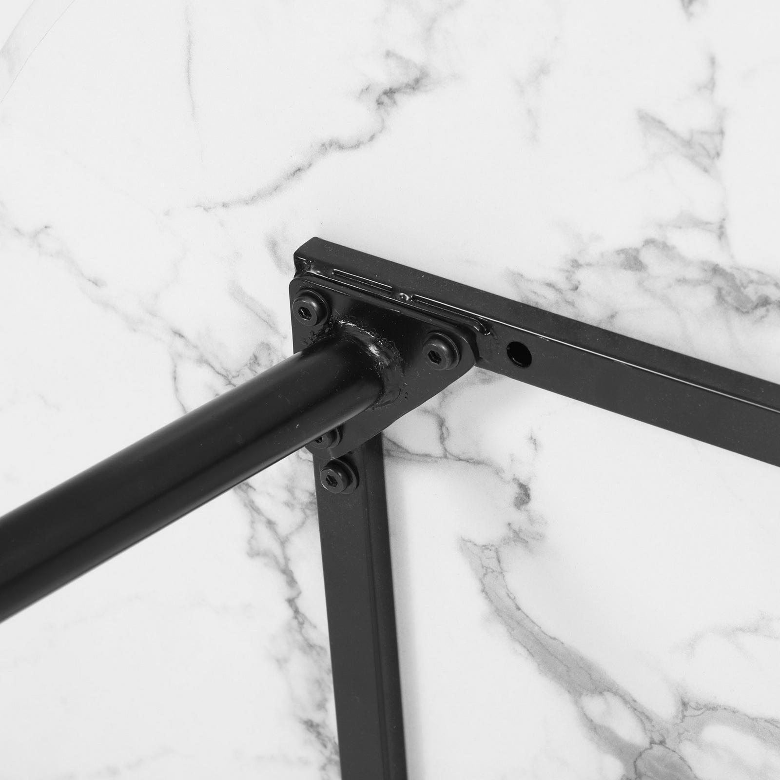 Oikiture 110cm Dining Table Round Wooden Table With Marble Effect Metal Legs WH - Sunyee