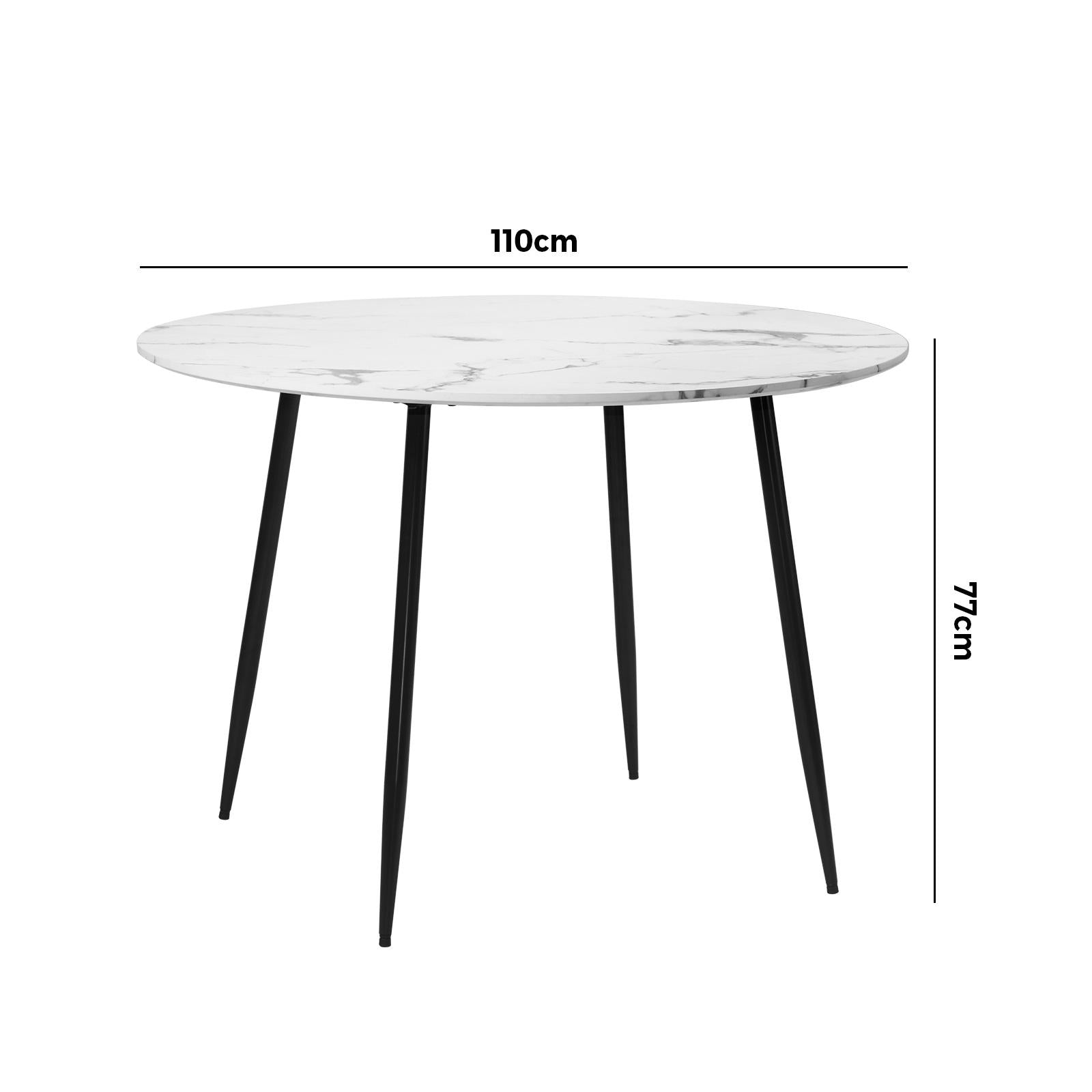 Oikiture 110cm Dining Table Round Wooden Table With Marble Effect Metal Legs WH - Sunyee