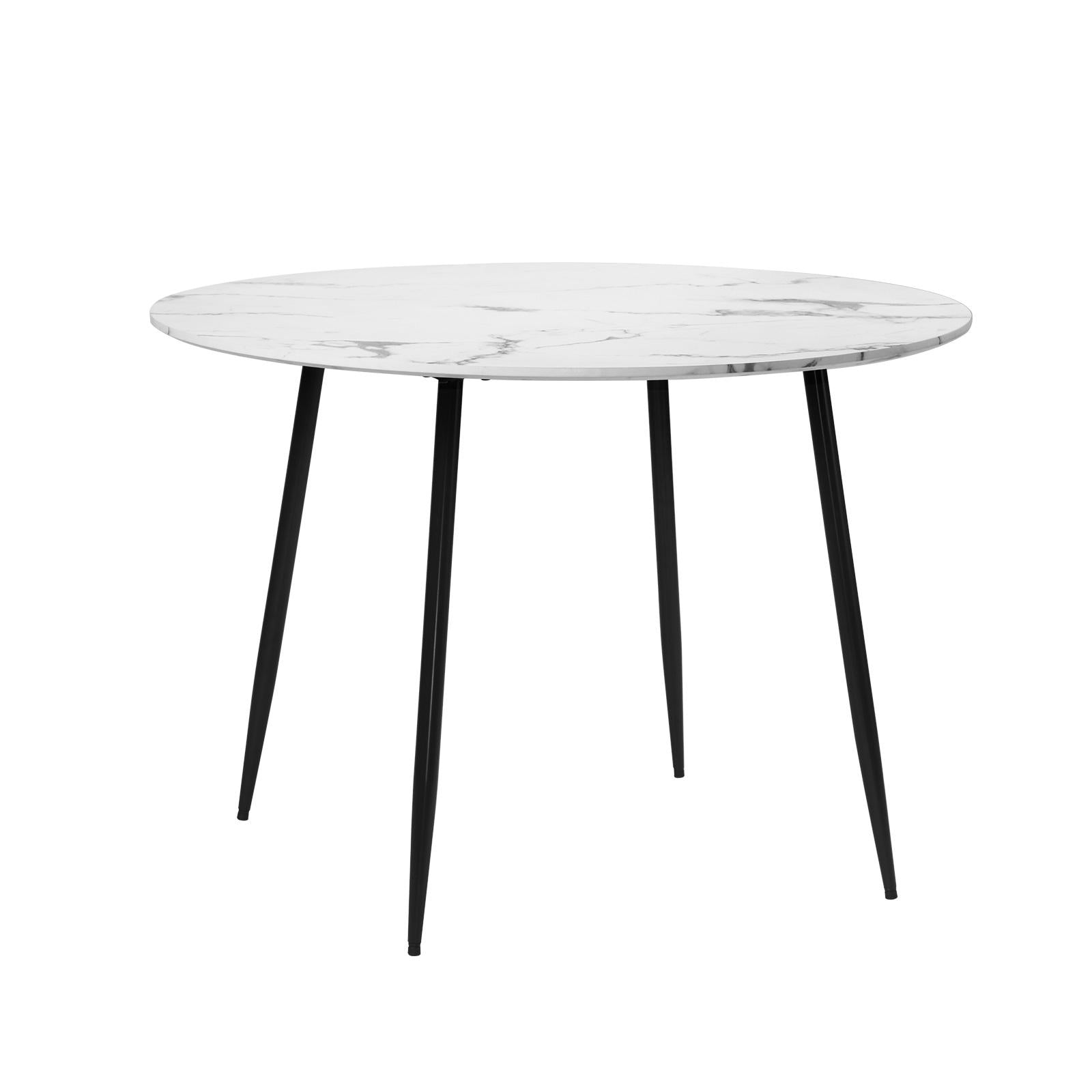 Oikiture 110cm Dining Table Round Wooden Table With Marble Effect Metal Legs WH - Sunyee