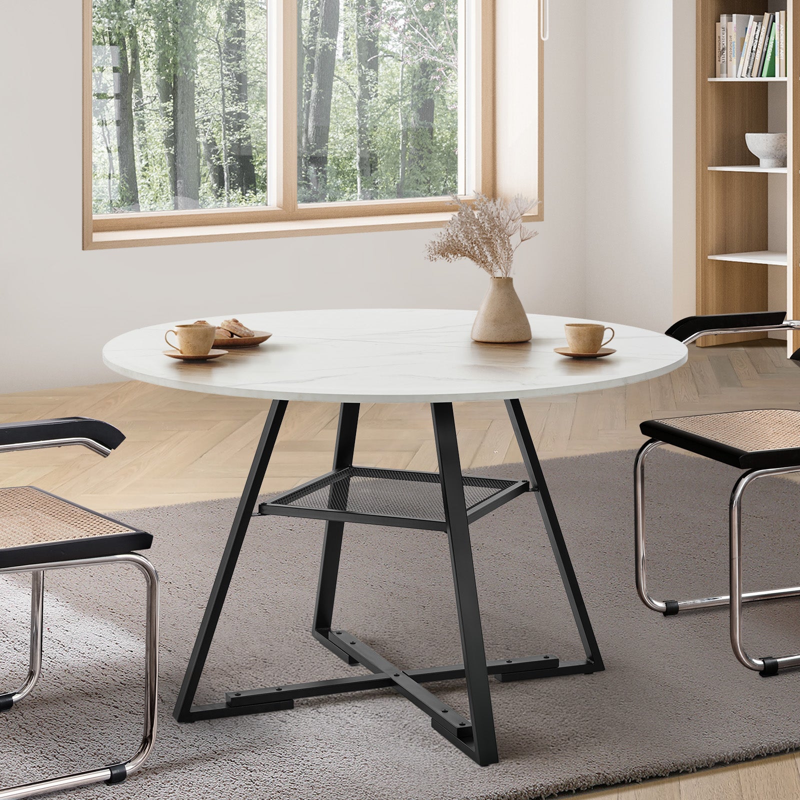 Oikiture 120cm Round Dining Table Marble-like Wooden Kitchen Furniture - Sunyee