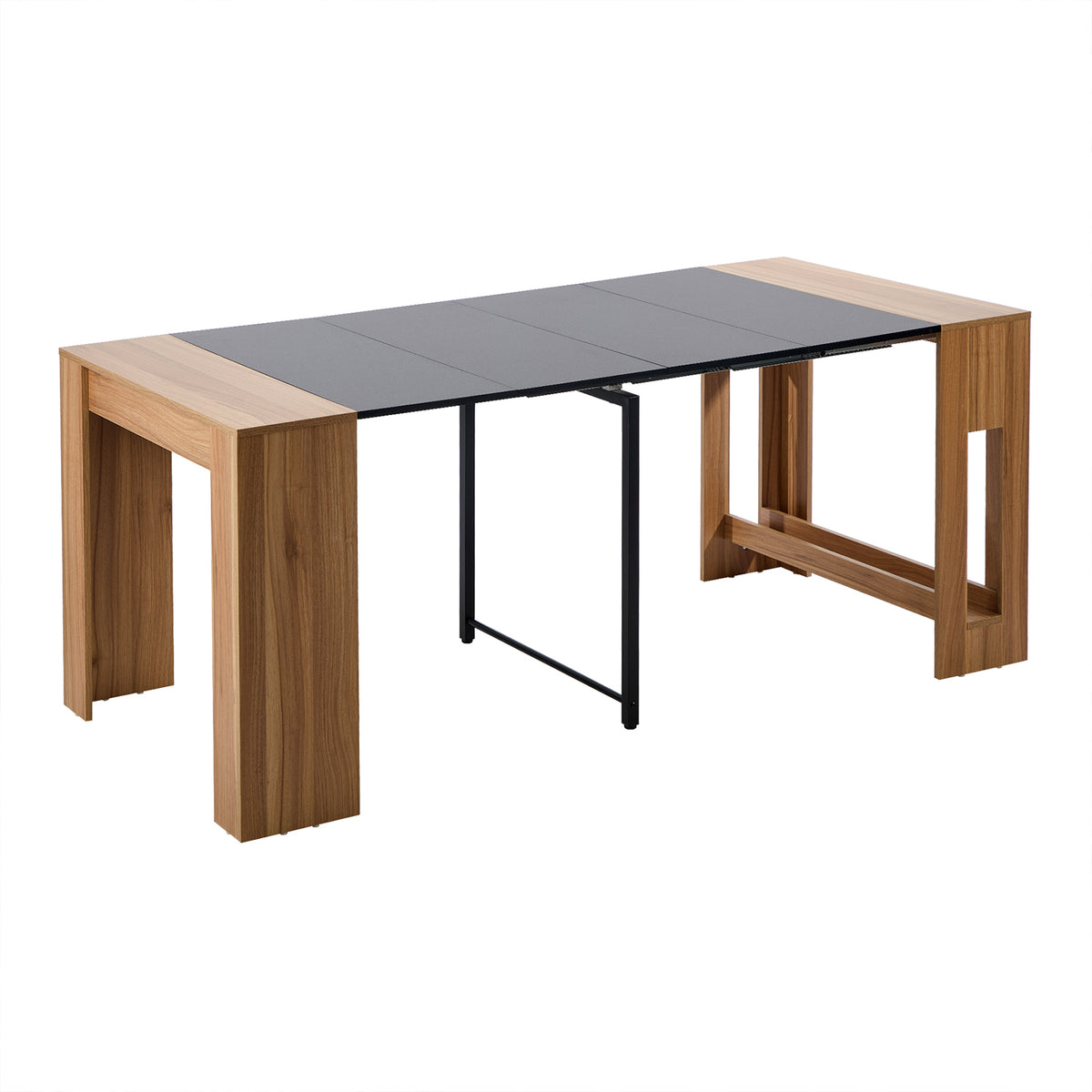 Oikiture 180cm Extendable Dining Table Wooden Kitchen Furniture Natural&Black - Sunyee