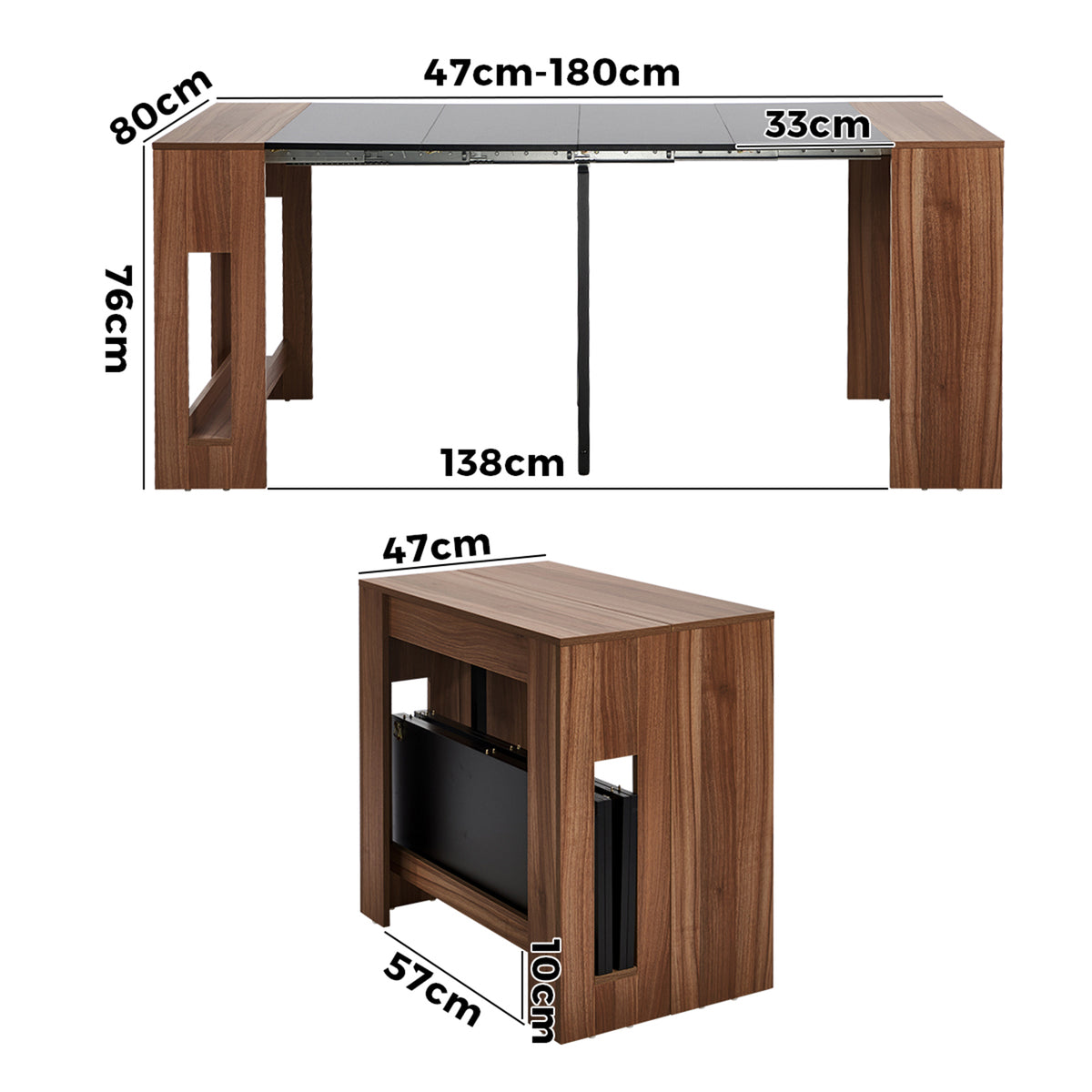 Oikiture 180cm Extendable Dining Table Wooden Kitchen Furniture Walunt&Black - Sunyee
