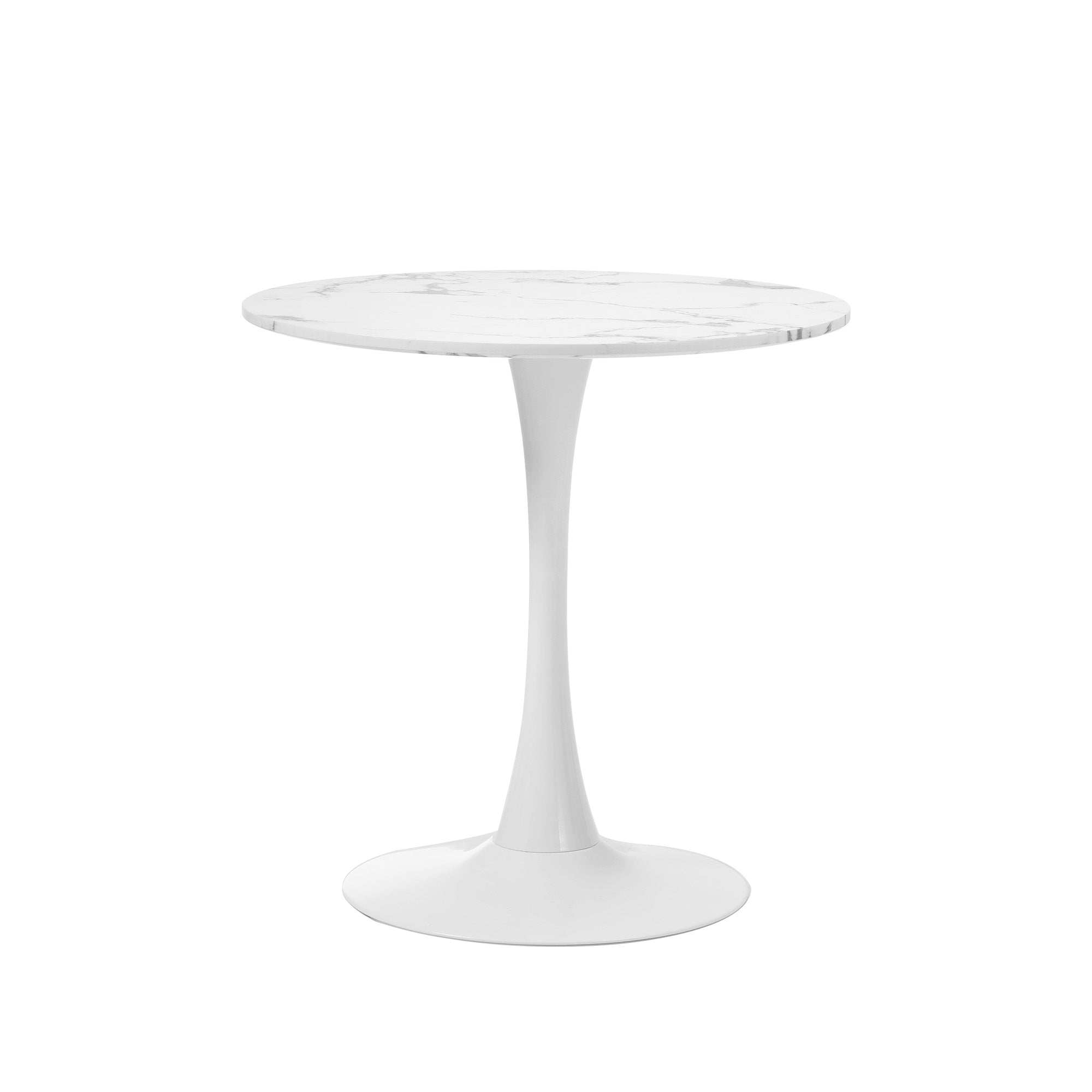 Oikiture 60cm Dining Table Kitchen Marble Tulip Round Metal Leg White - Sunyee