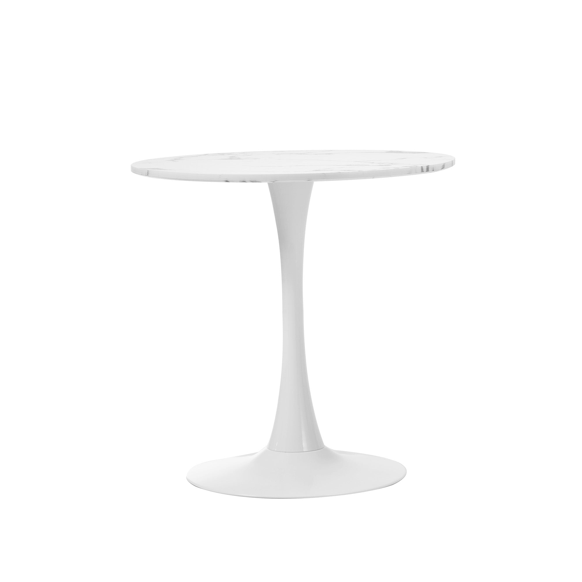 Oikiture 60cm Dining Table Kitchen Marble Tulip Round Metal Leg White - Sunyee