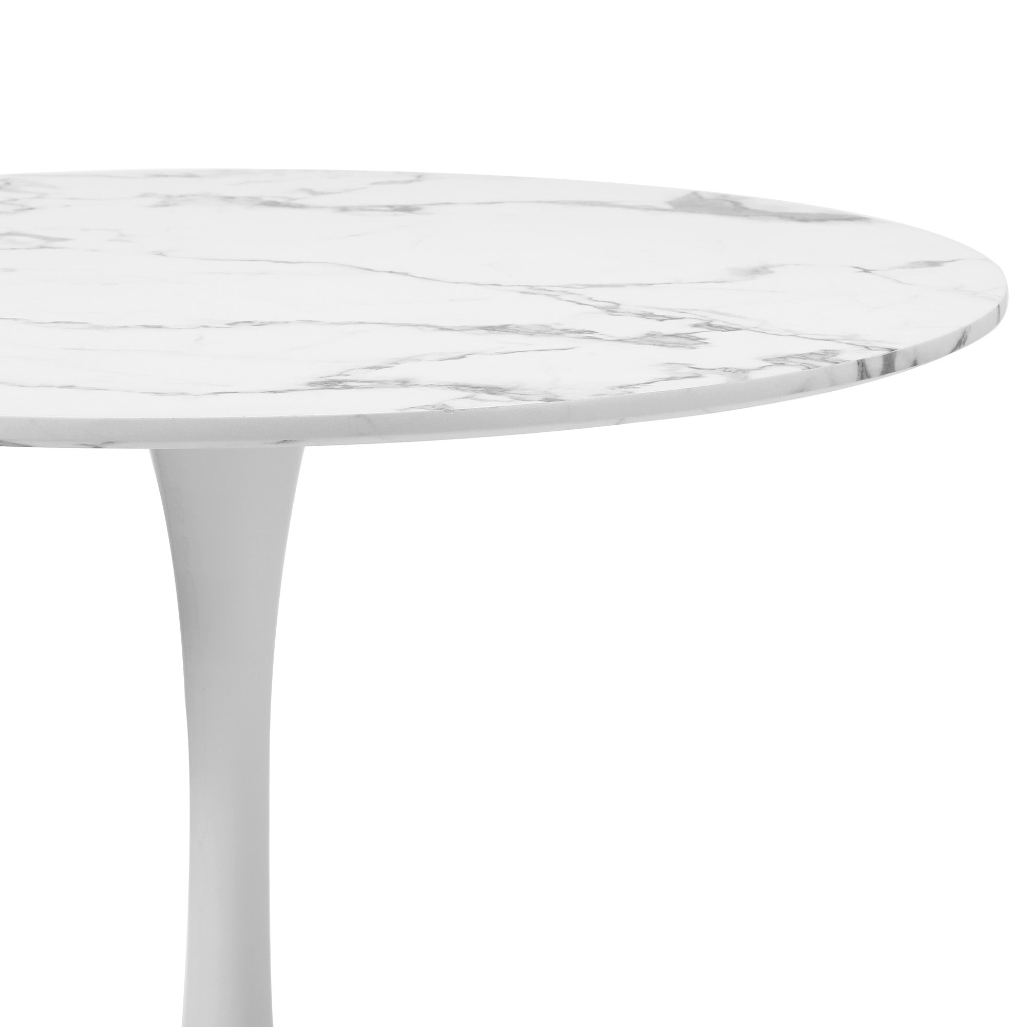 Oikiture 60cm Dining Table Kitchen Marble Tulip Round Metal Leg White - Sunyee