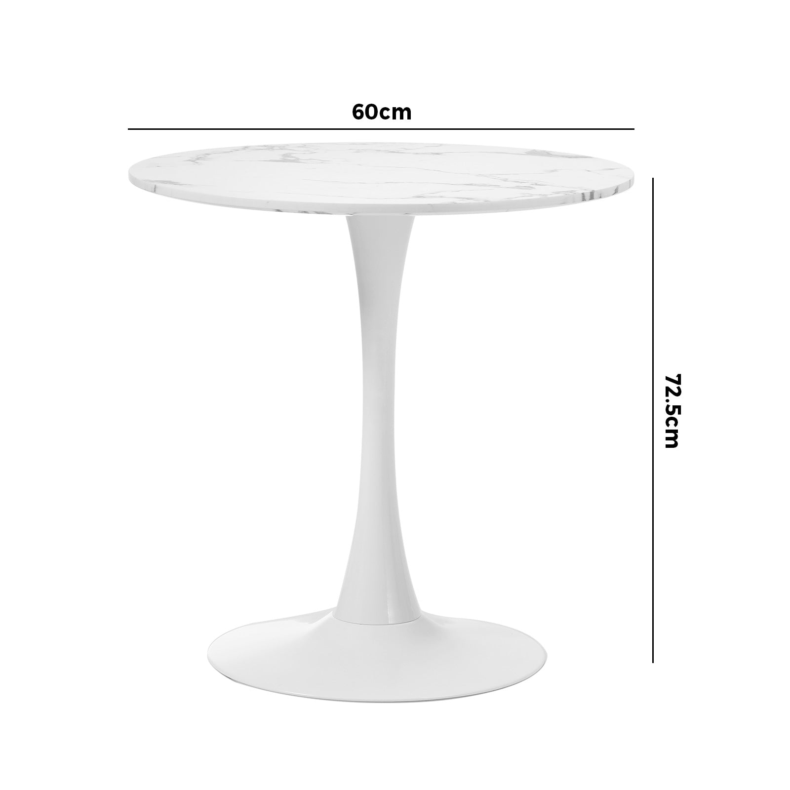 Oikiture 60cm Dining Table Kitchen Marble Tulip Round Metal Leg White - Sunyee