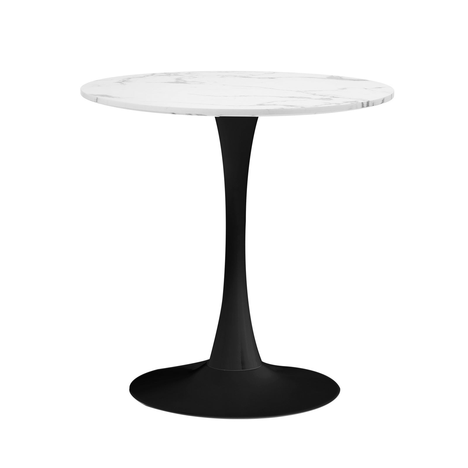 Oikiture 60cm Dining Table Kitchen Marble Tulip Round Metal Leg White&Black - Sunyee