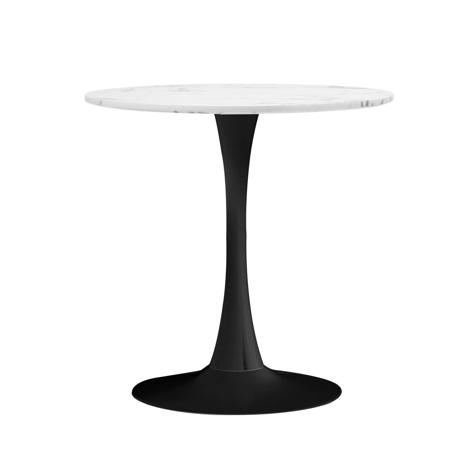 Oikiture 60cm Dining Table Kitchen Marble Tulip Round Metal Leg White&Black - Sunyee
