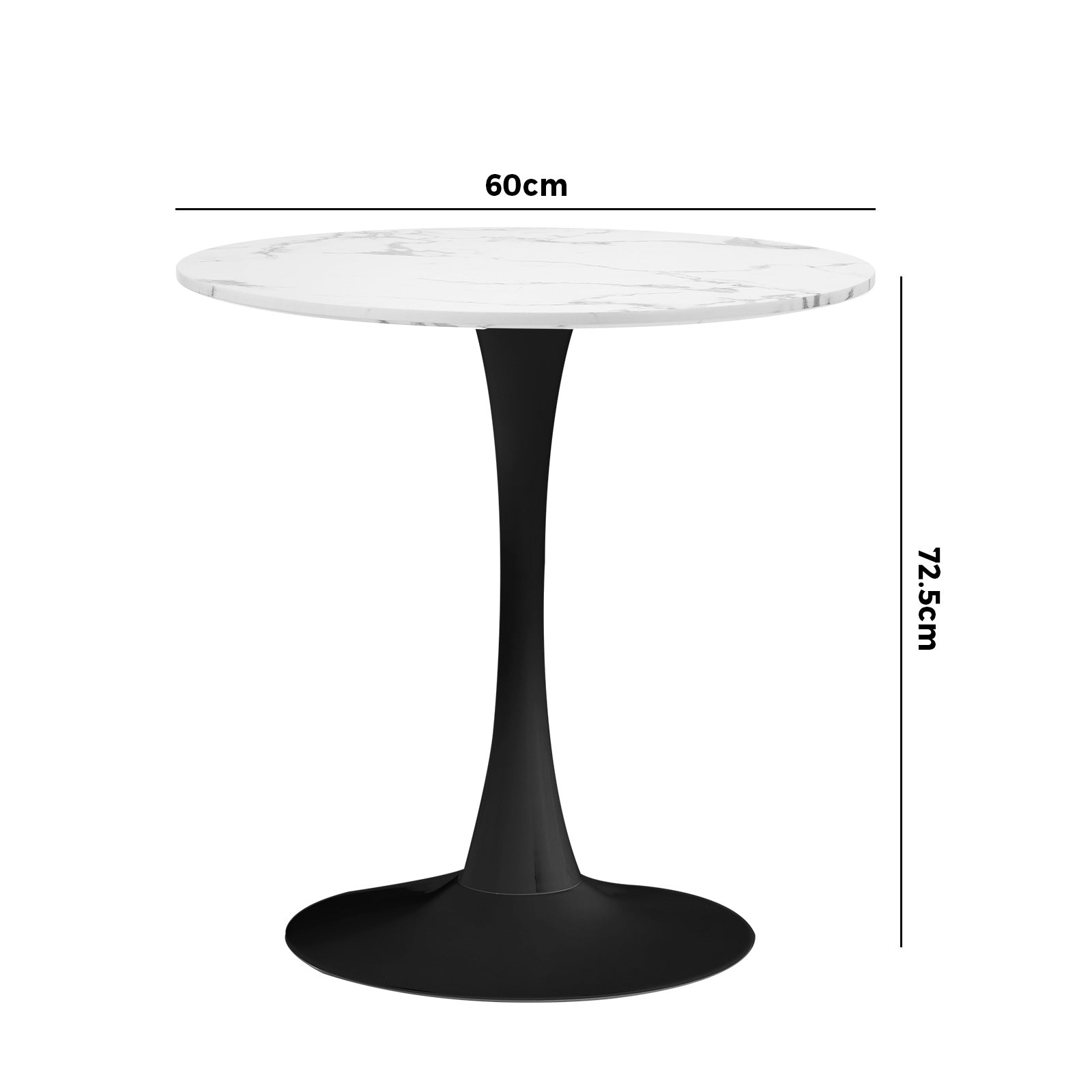 Oikiture 60cm Dining Table Kitchen Marble Tulip Round Metal Leg White&Black - Sunyee