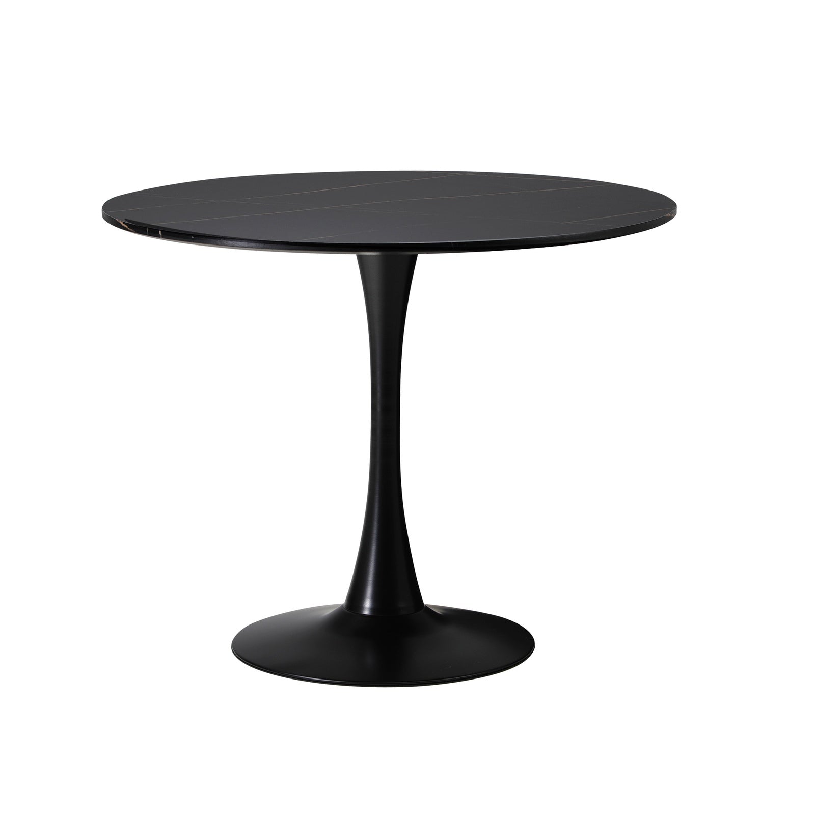 Oikiture 90cm Dining Table Kitchen Swivel Marble Tulip Round Metal Leg Black - Sunyee
