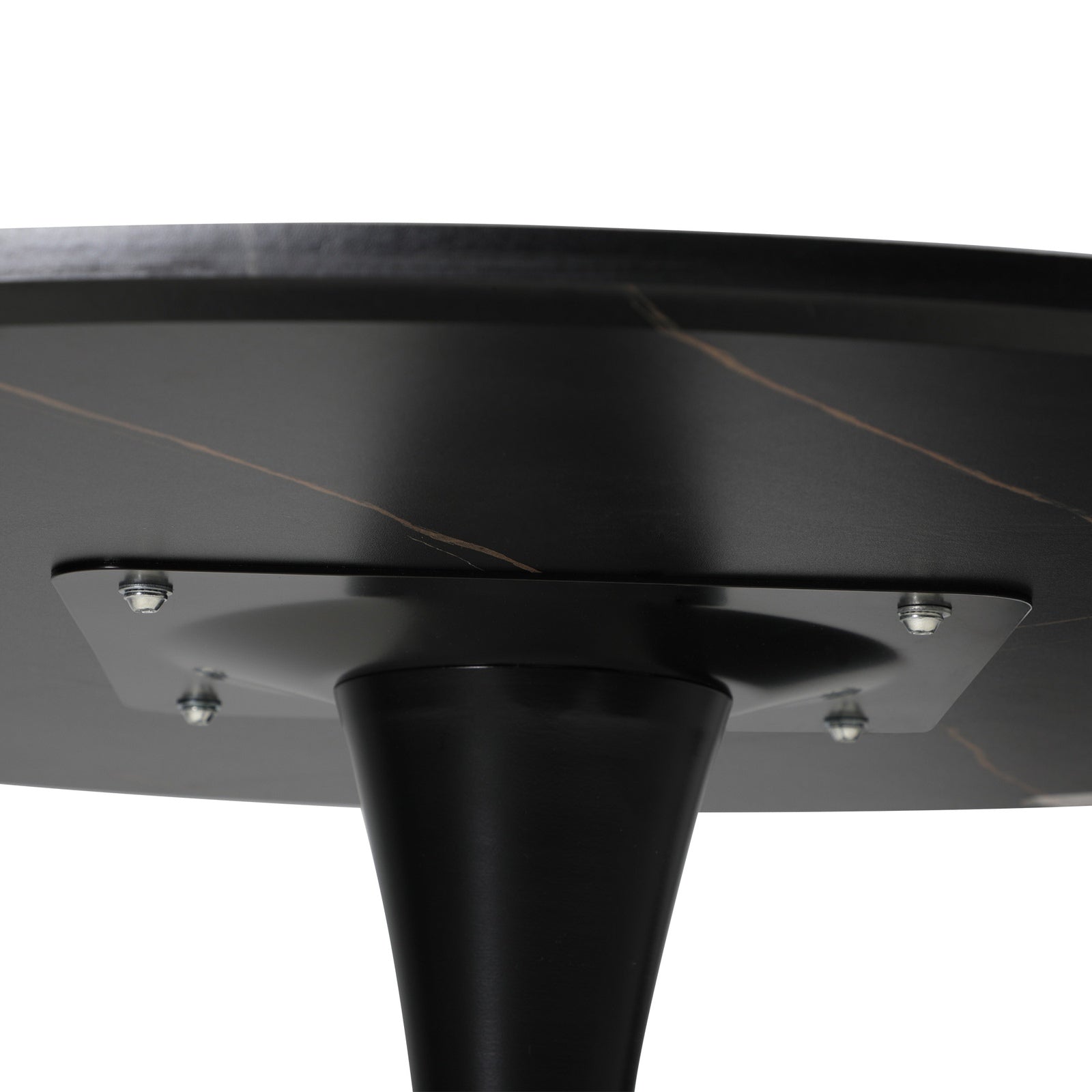 Oikiture 90cm Dining Table Kitchen Swivel Marble Tulip Round Metal Leg Black - Sunyee