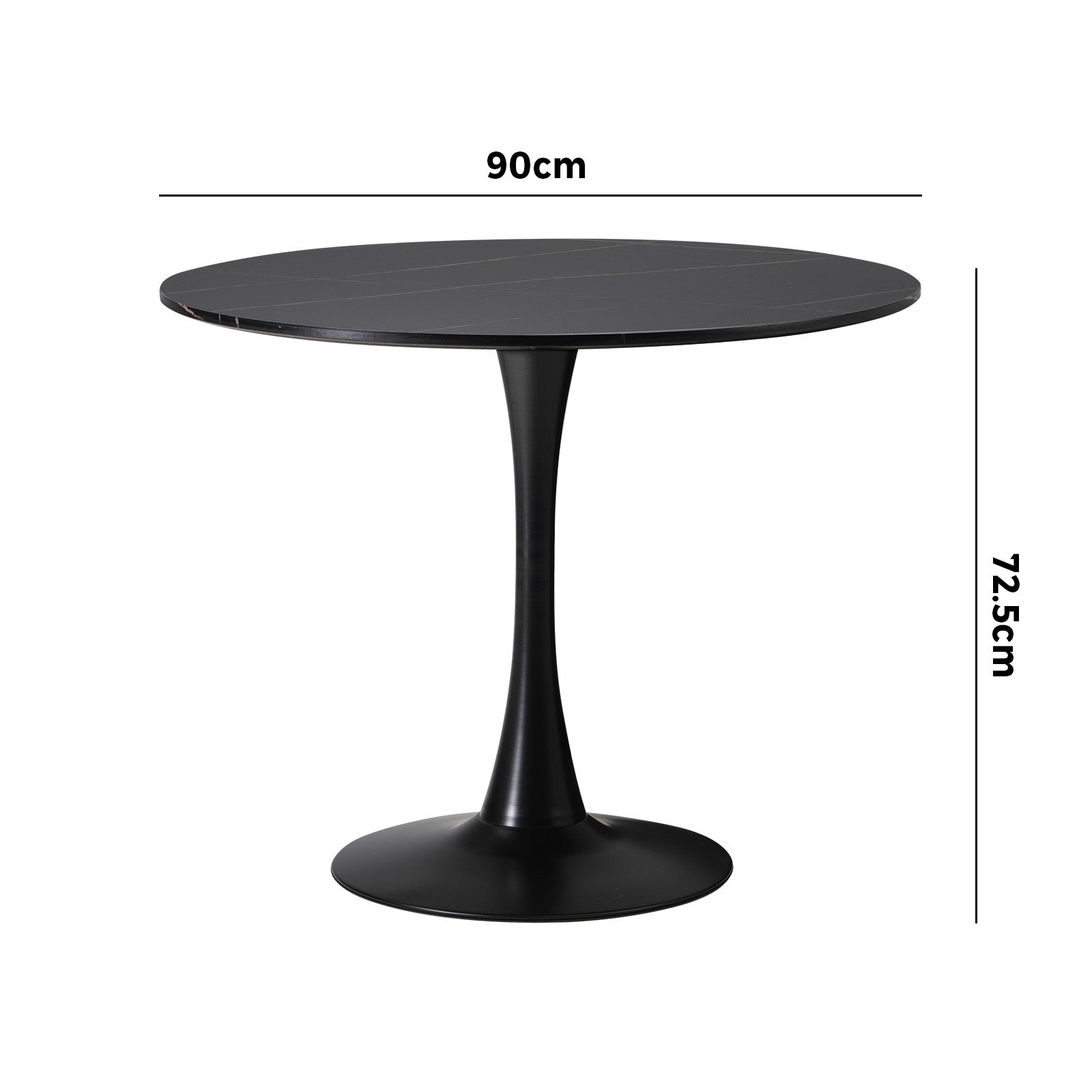 Oikiture 90cm Dining Table Kitchen Swivel Marble Tulip Round Metal Leg Black - Sunyee