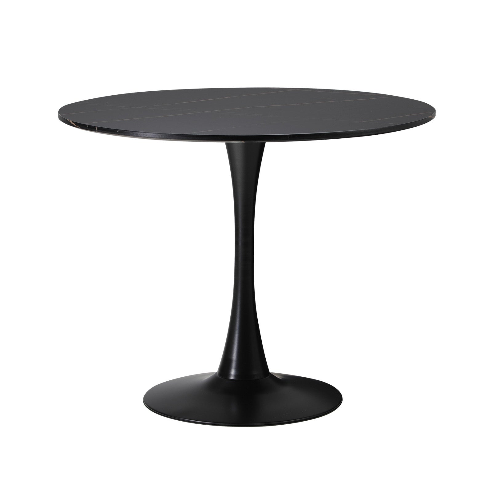 Oikiture 90cm Dining Table Kitchen Swivel Marble Tulip Round Metal Leg Black - Sunyee
