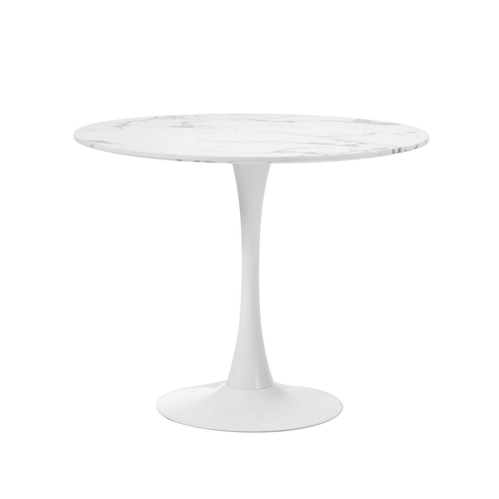 Oikiture 90cm Dining Table Kitchen Marble Tulip Round Metal Leg White - Sunyee