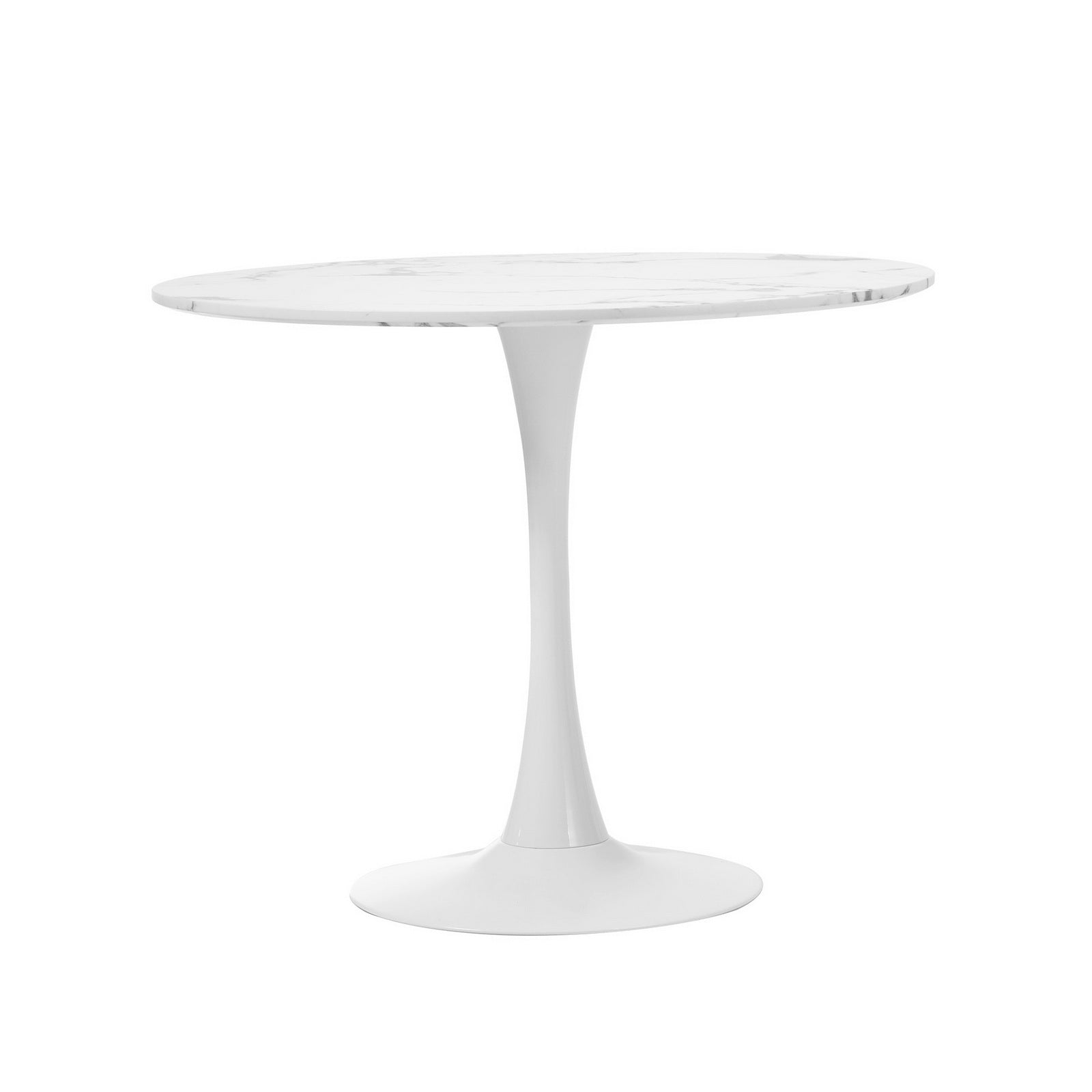 Oikiture 90cm Dining Table Kitchen Marble Tulip Round Metal Leg White - Sunyee