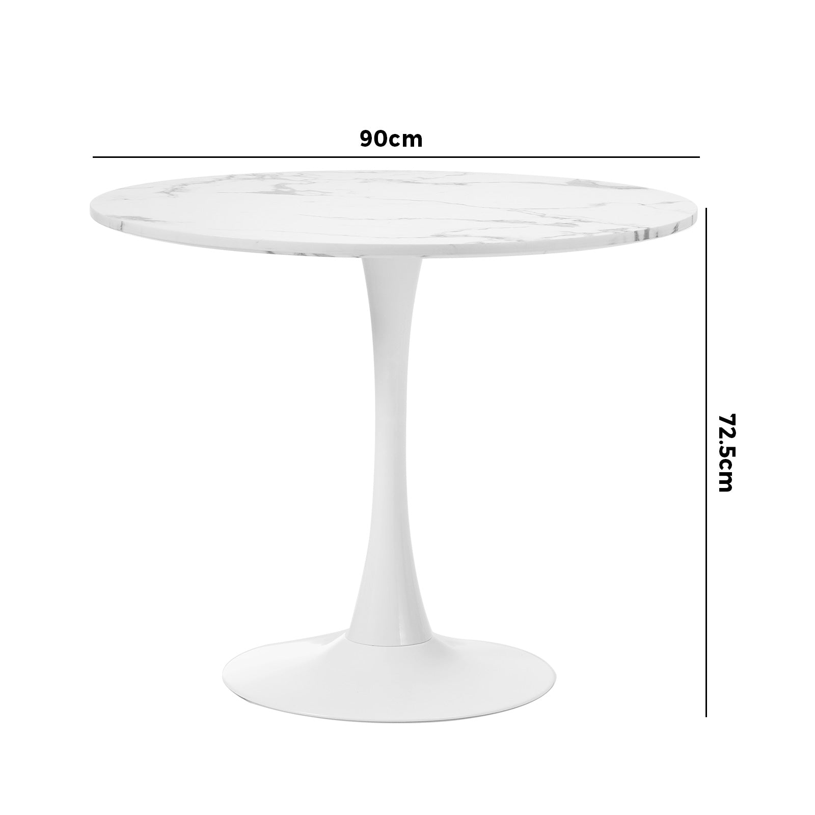 Oikiture 90cm Dining Table Kitchen Marble Tulip Round Metal Leg White - Sunyee