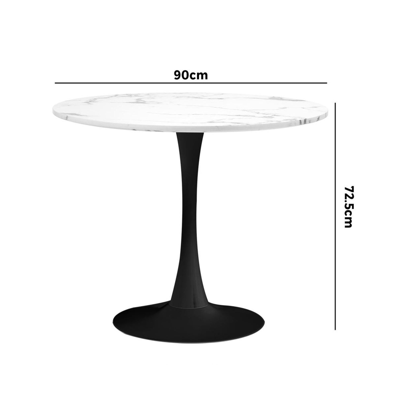 Oikiture 90cm Dining Table Kitchen Marble Tulip Round Metal Leg White&Black - Sunyee