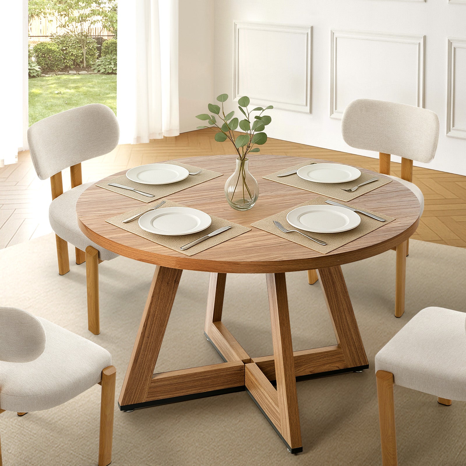 Oikiture 120cm Round Dining Table Wooden Kitchen Furniture - Sunyee