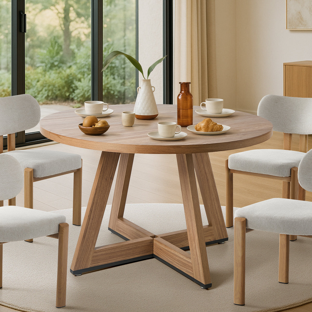 Oikiture 120cm Round Dining Table Wooden Kitchen Furniture - Sunyee