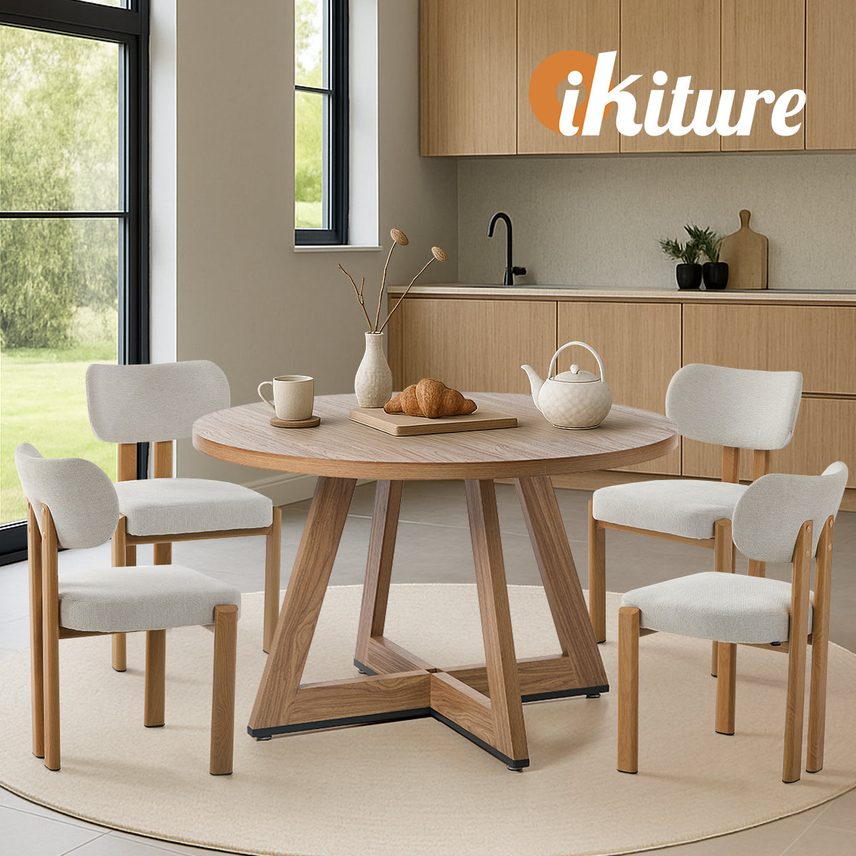 Oikiture 120cm Round Dining Table Wooden Kitchen Furniture - Sunyee