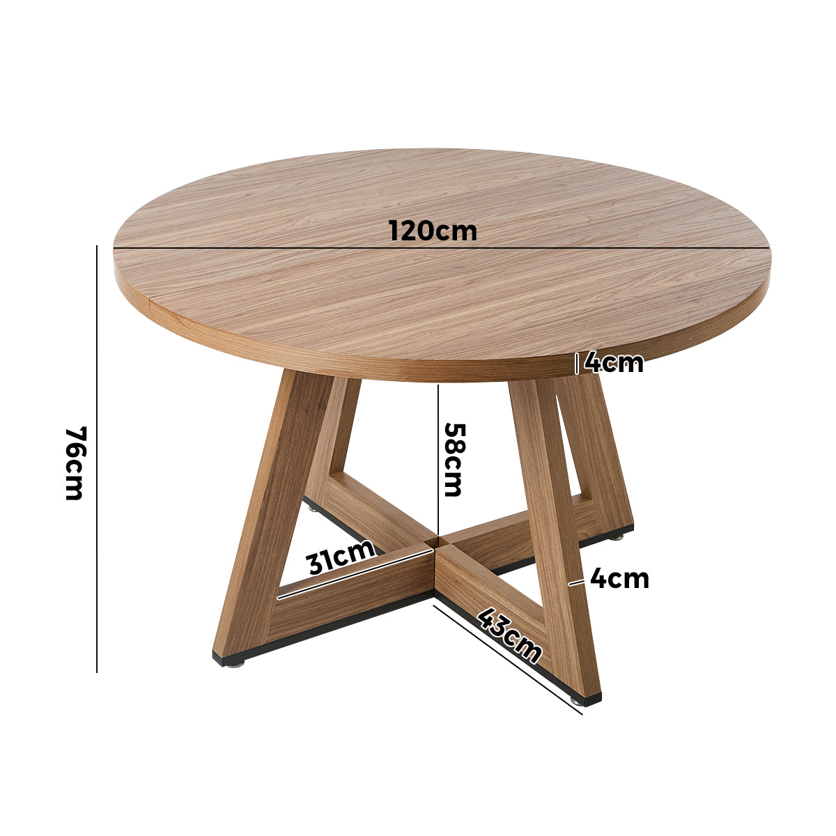 Oikiture 120cm Round Dining Table Wooden Kitchen Furniture - Sunyee