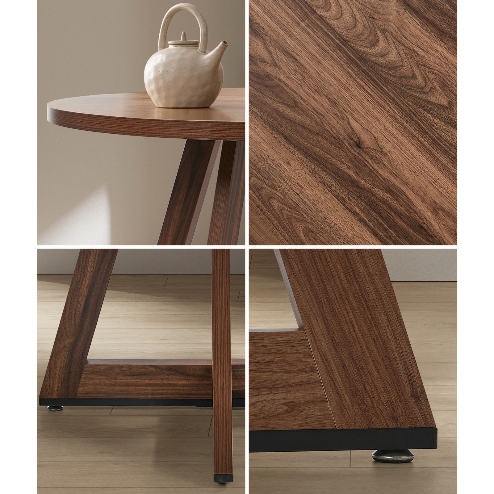 Oikiture 120cm Round Dining Table Wooden Kitchen Furniture Walnut