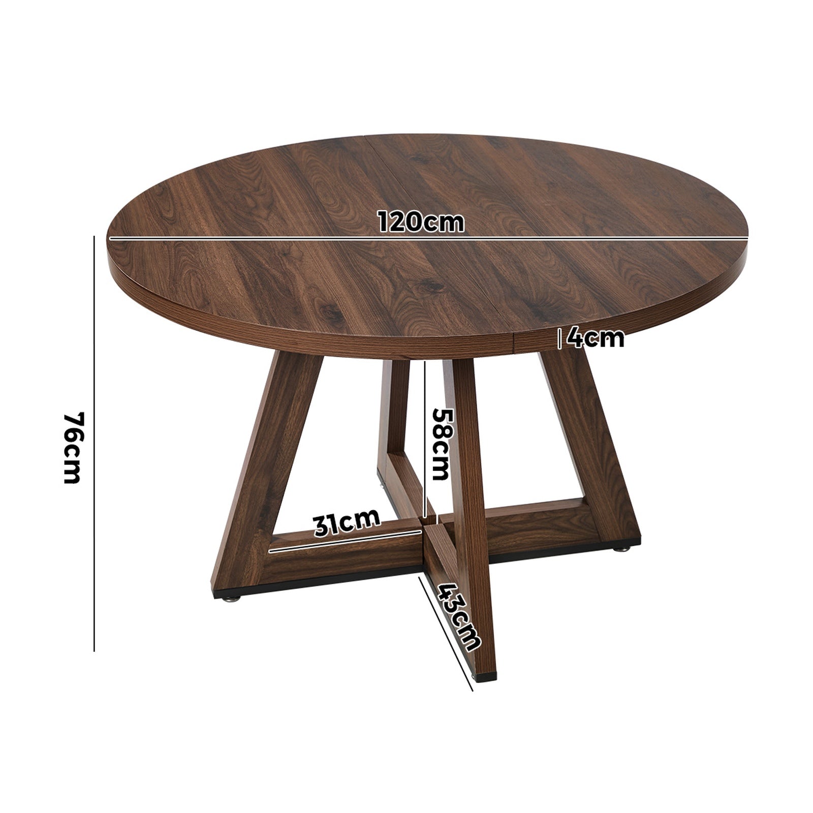 Oikiture 120cm Round Dining Table Wooden Kitchen Furniture Walnut