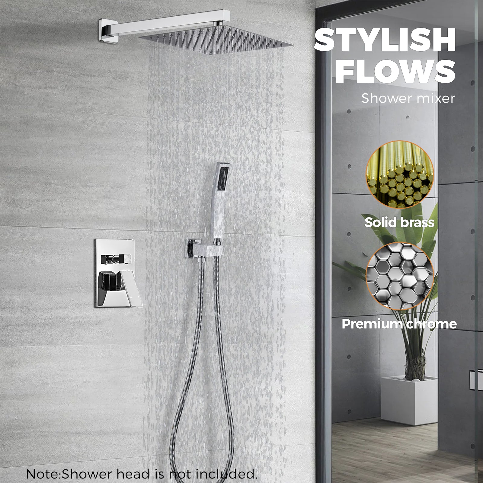 Chrome Watermark Wall Bath Spout Shower Mixer Tap Basin Faucet Valve 2 Modes DIY - Sunyee