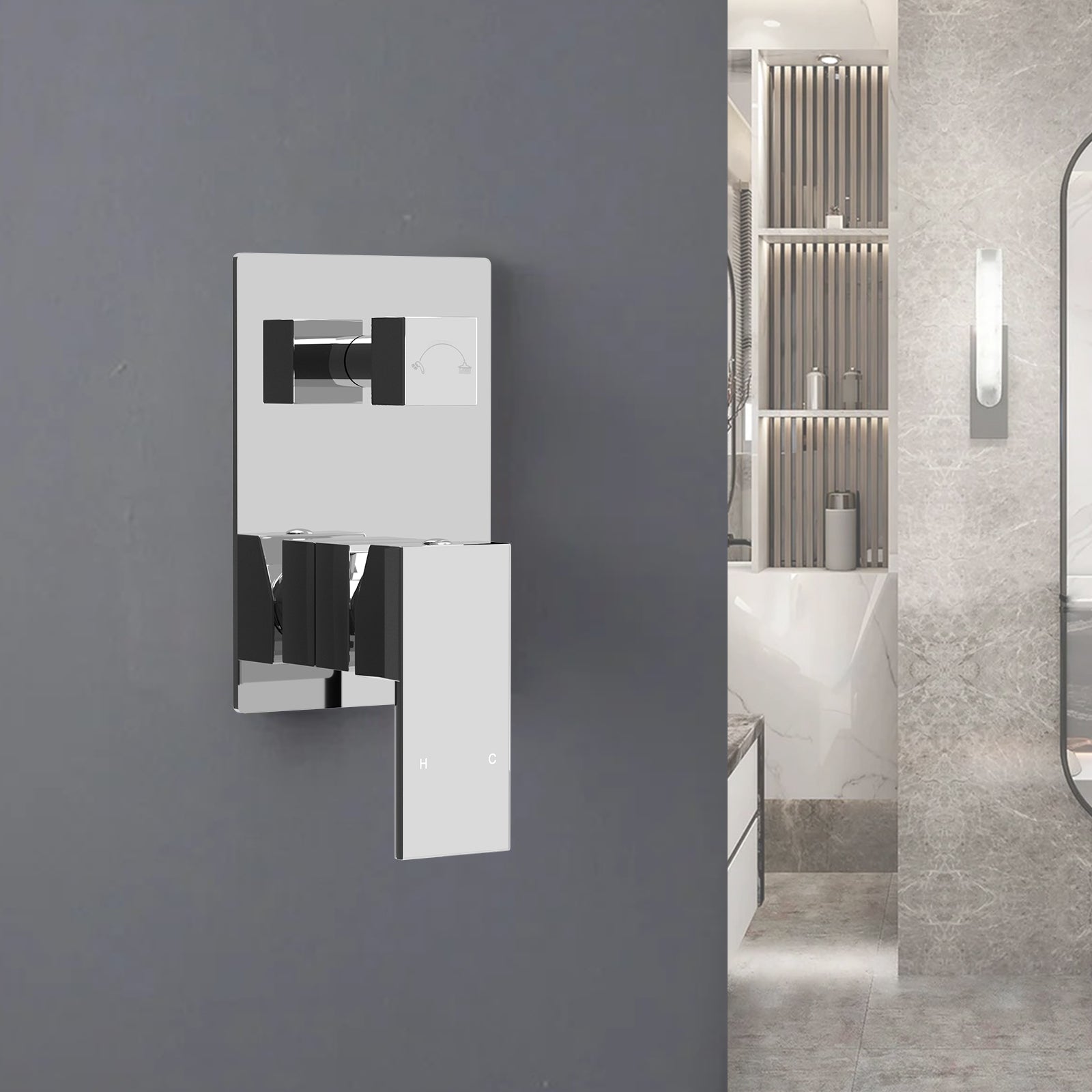 Chrome Watermark Wall Bath Spout Shower Mixer Tap Basin Faucet Valve 2 Modes DIY - Sunyee