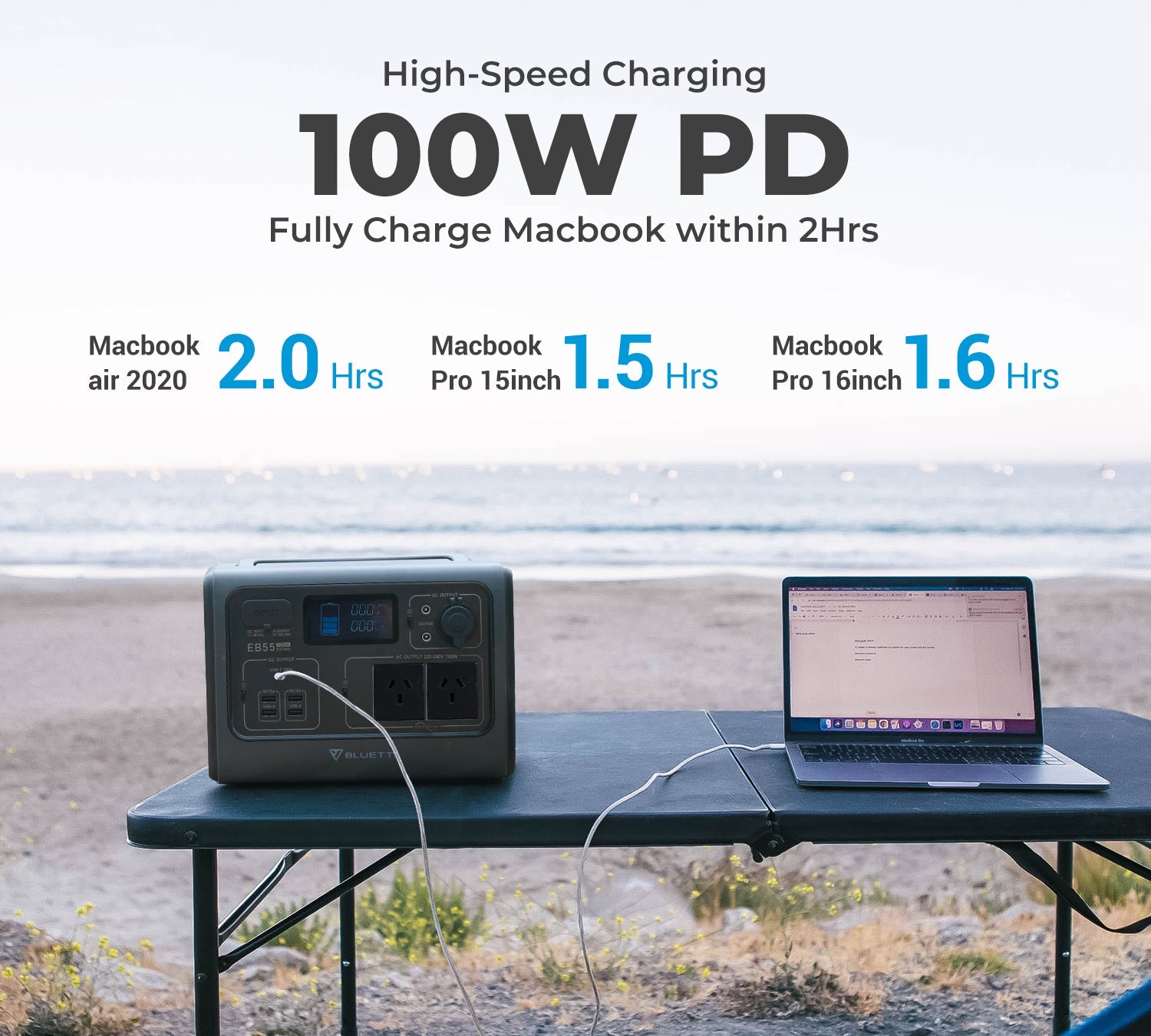 BLUETTI EB55 Portable Power Station | 700W 537Wh Grey - Sunyee