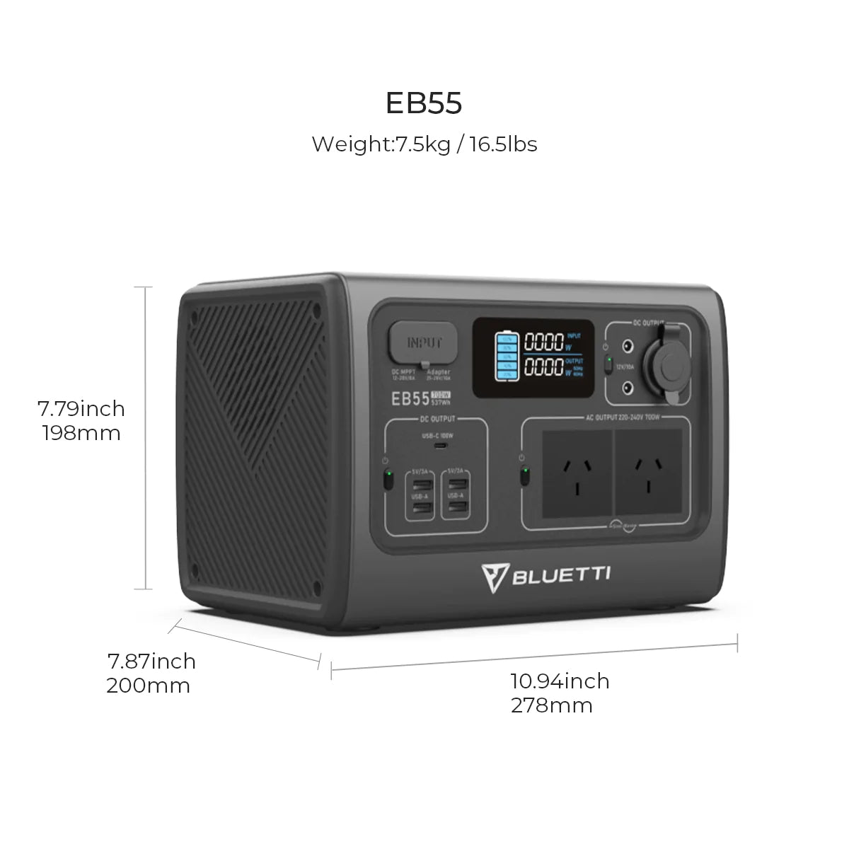 BLUETTI EB55 Portable Power Station | 700W 537Wh Grey - Sunyee