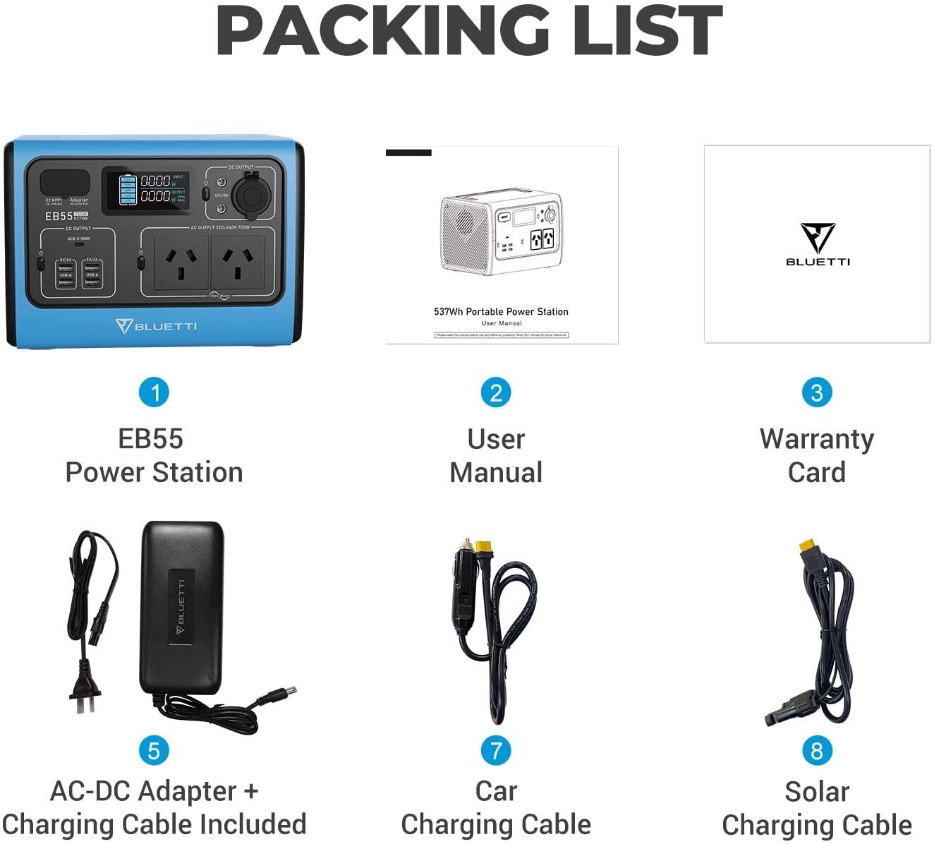 BLUETTI EB55 Portable Power Station | 700W 537Wh Blue - Sunyee