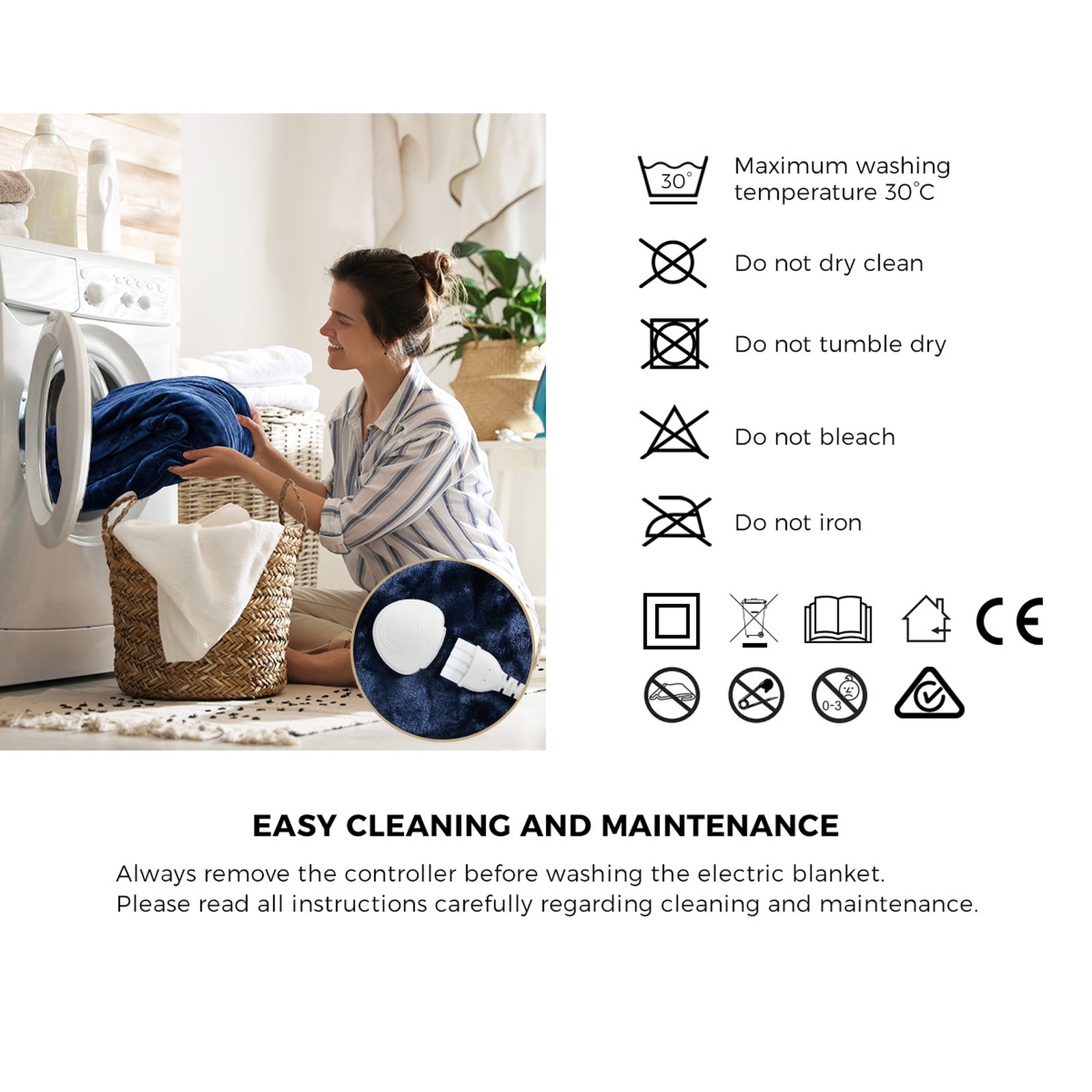 Bedra Electric Throw Rug Washable Heated Blanket Flannel Fleece Winter Warm Blue - Sunyee