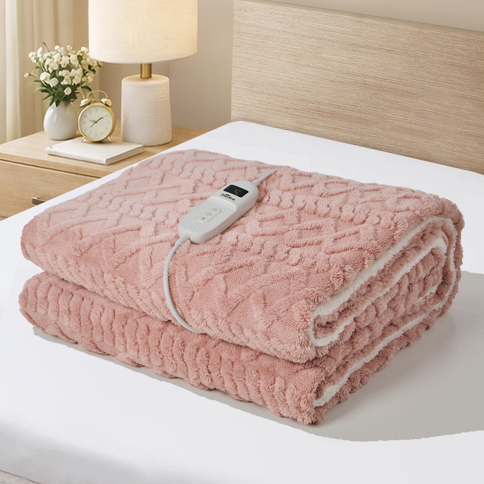 Bedra Electric Throw Rug Dual Side Heated Blanket Flannel&Sherpa 3D Square Pink - Sunyee