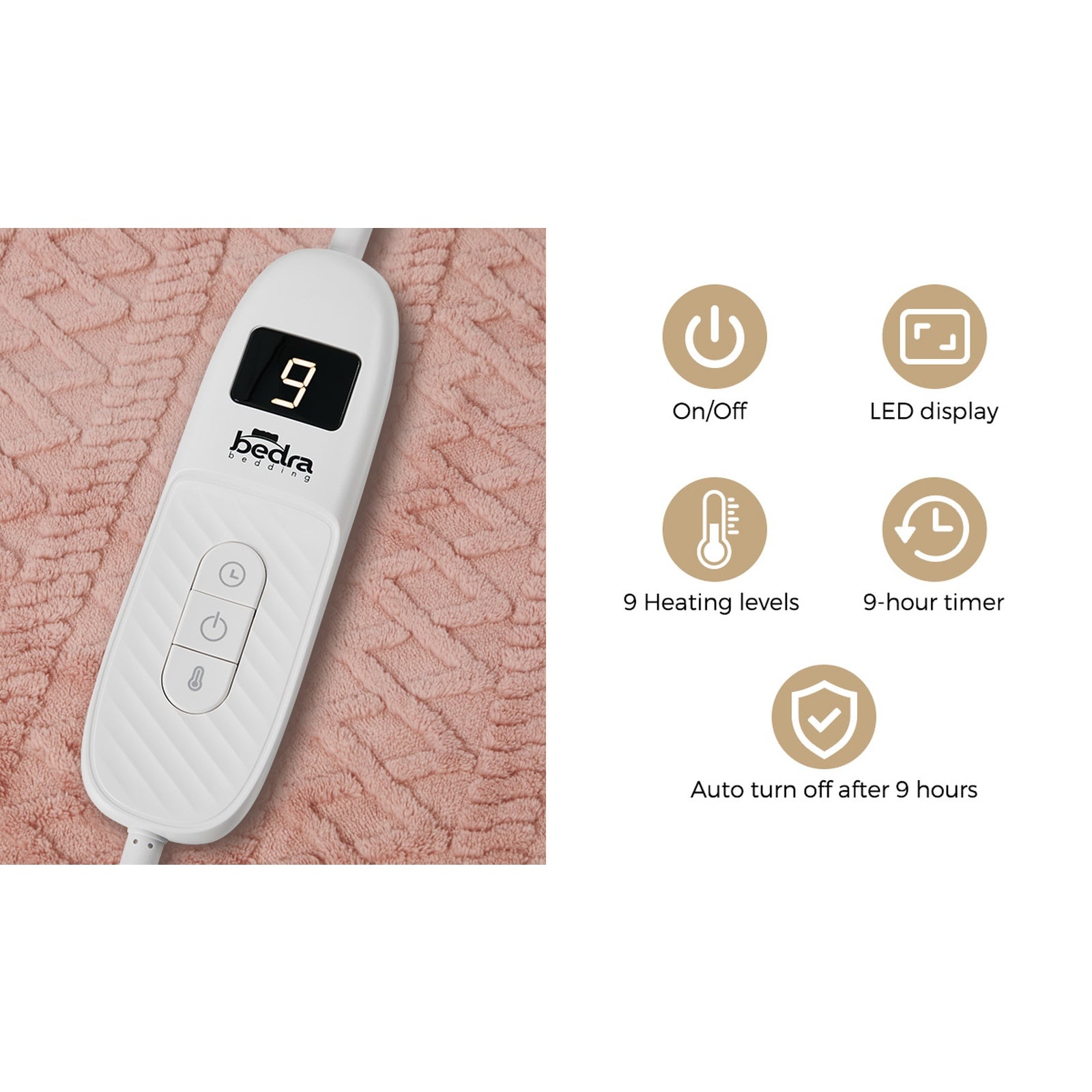 Bedra Electric Throw Rug Dual Side Heated Blanket Flannel&Sherpa 3D Square Pink - Sunyee