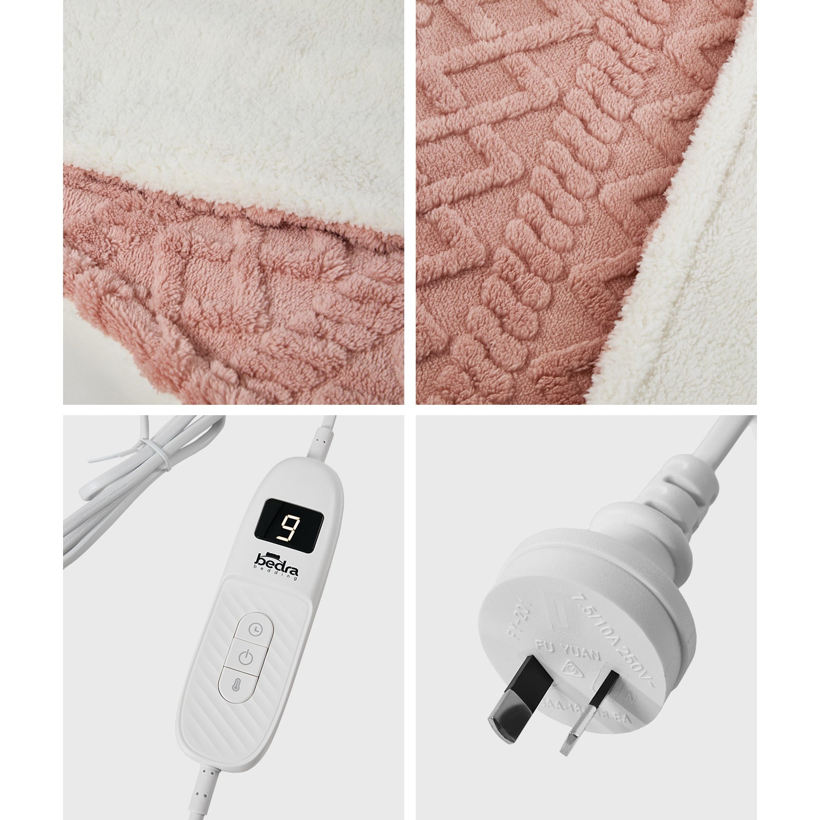 Bedra Electric Throw Rug Dual Side Heated Blanket Flannel&Sherpa 3D Square Pink - Sunyee