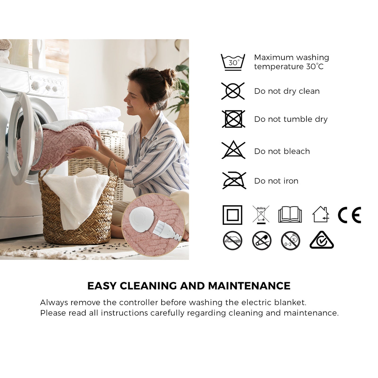 Bedra Electric Throw Rug Dual Side Heated Blanket Flannel&Sherpa 3D Square Pink - Sunyee