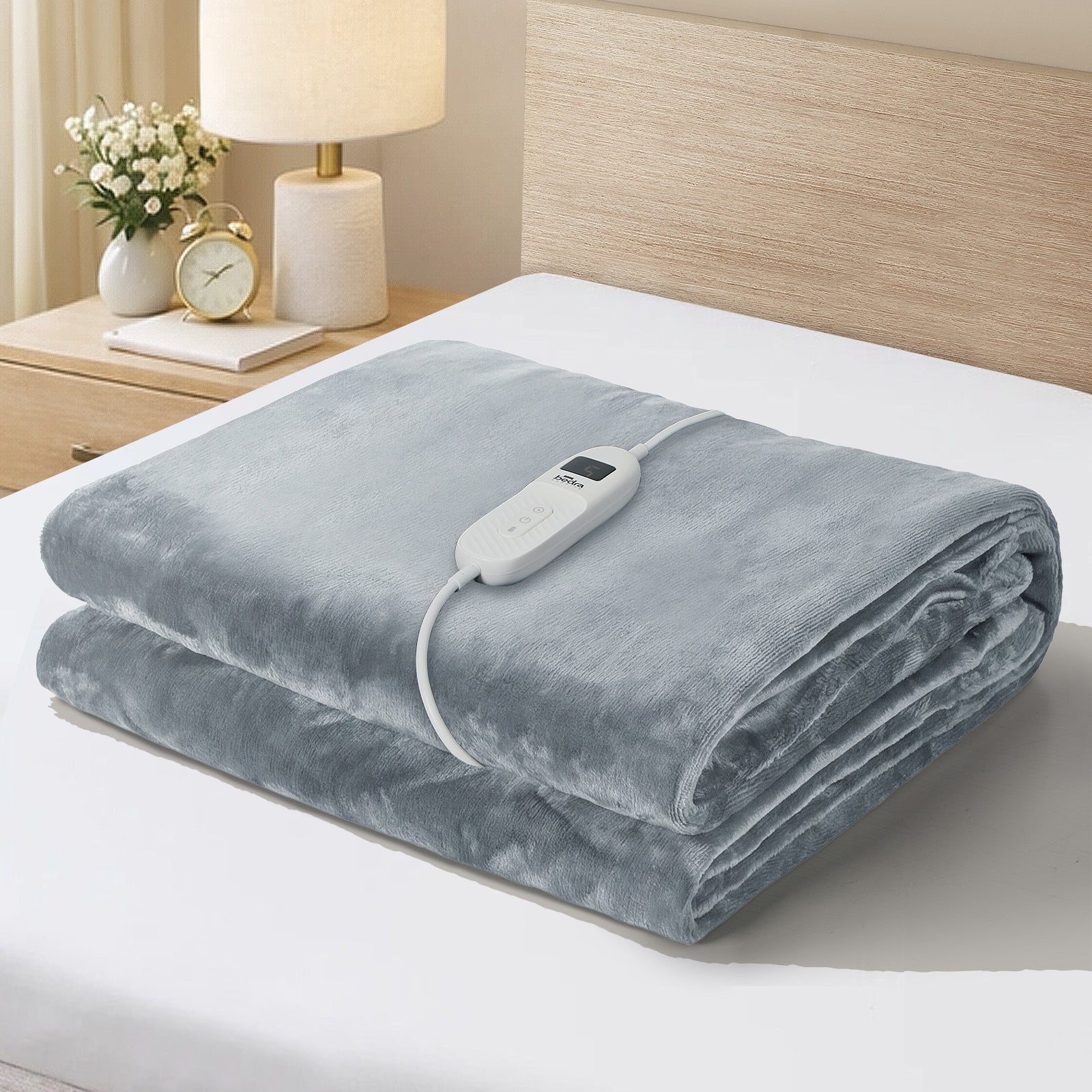 Bedra Electric Throw Rug Washable Heated Blanket Flannel Winter Warm Light Grey - Sunyee