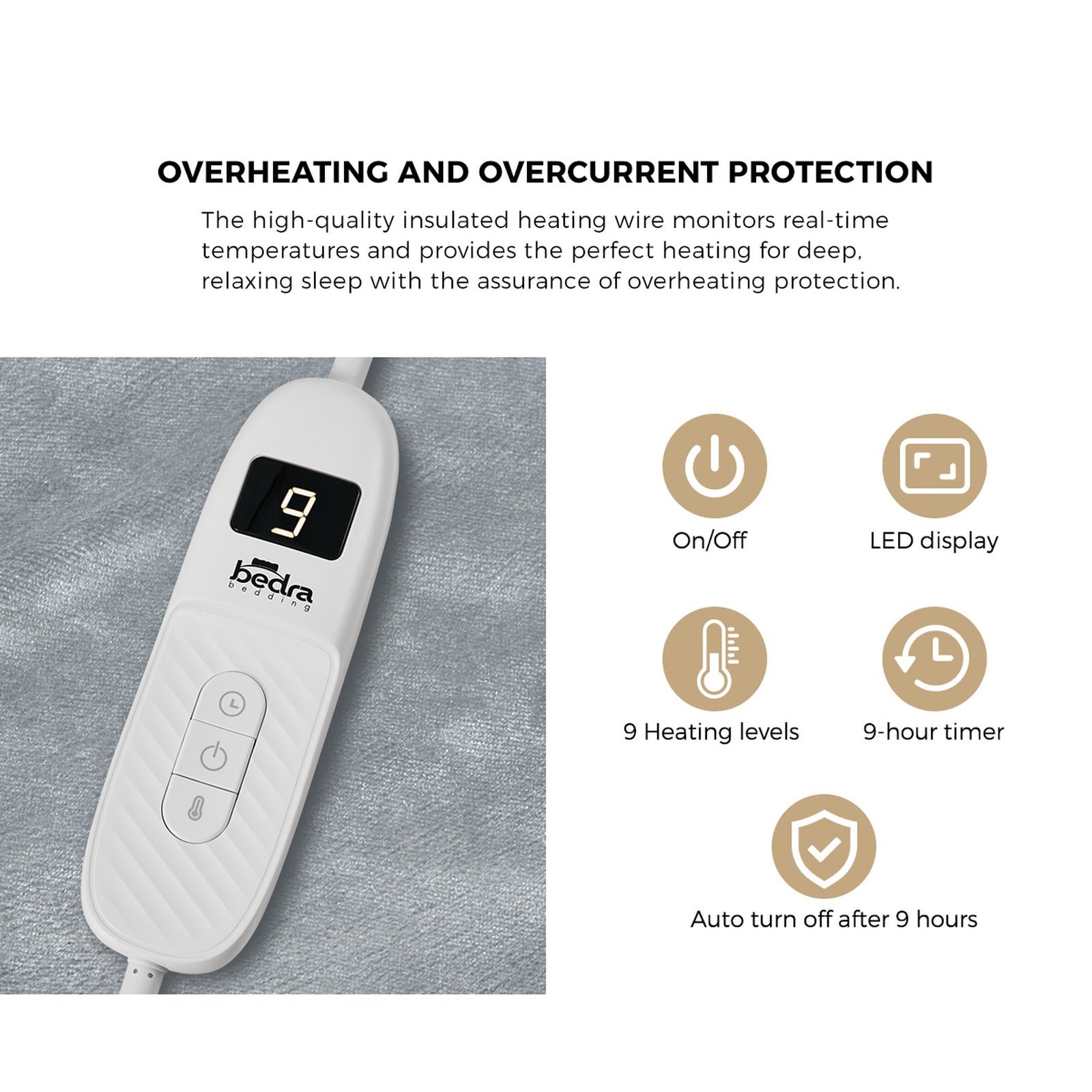 Bedra Electric Throw Rug Washable Heated Blanket Flannel Winter Warm Light Grey - Sunyee