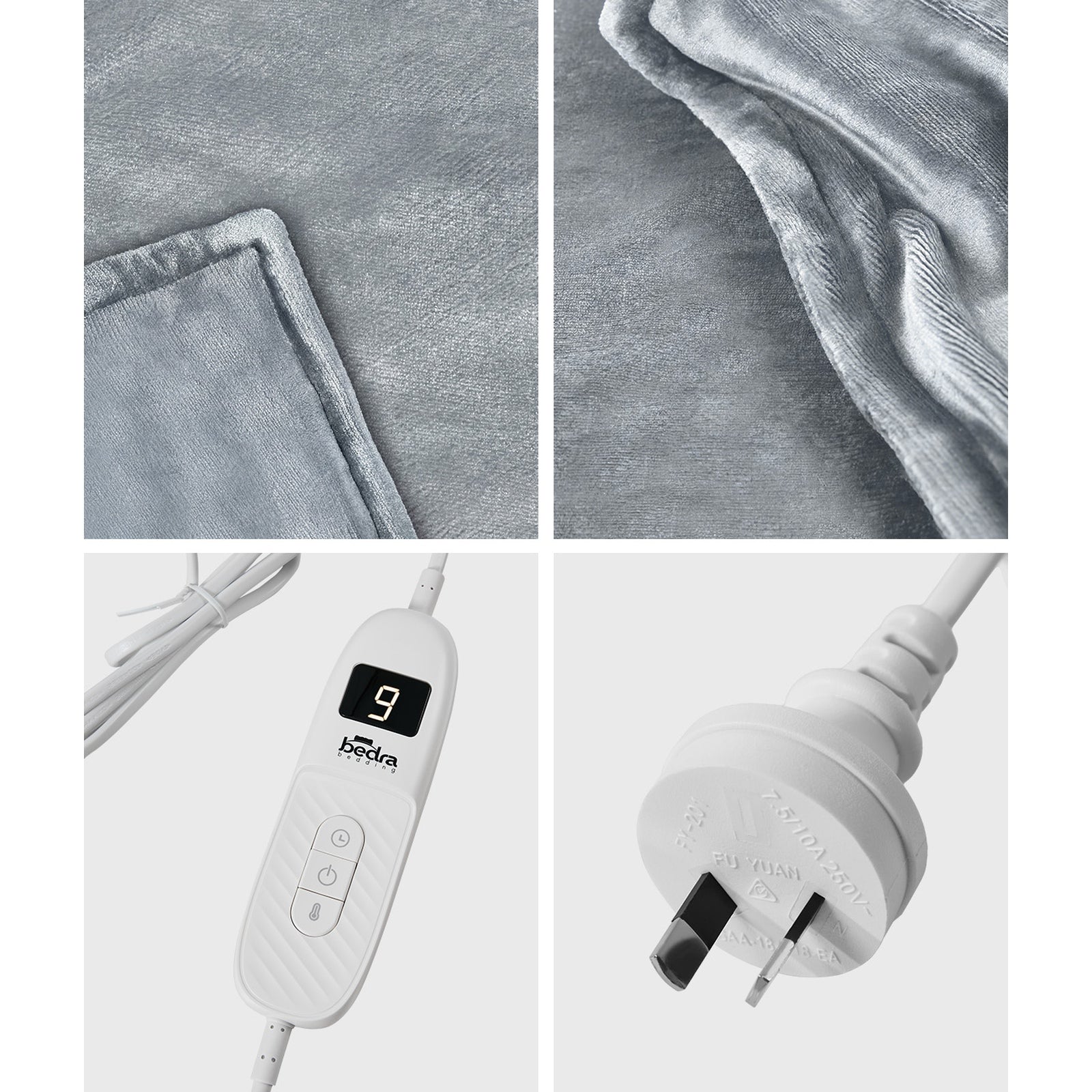 Bedra Electric Throw Rug Washable Heated Blanket Flannel Winter Warm Light Grey - Sunyee