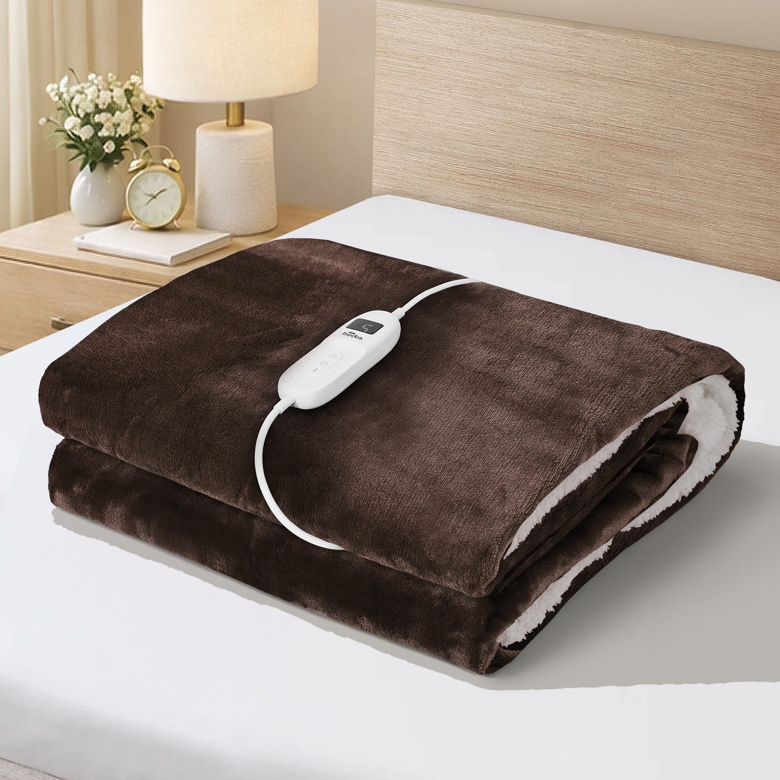 Bedra Electric Throw Rug Dual Side Heated Blanket Flannel&Sherpa Brown - Sunyee