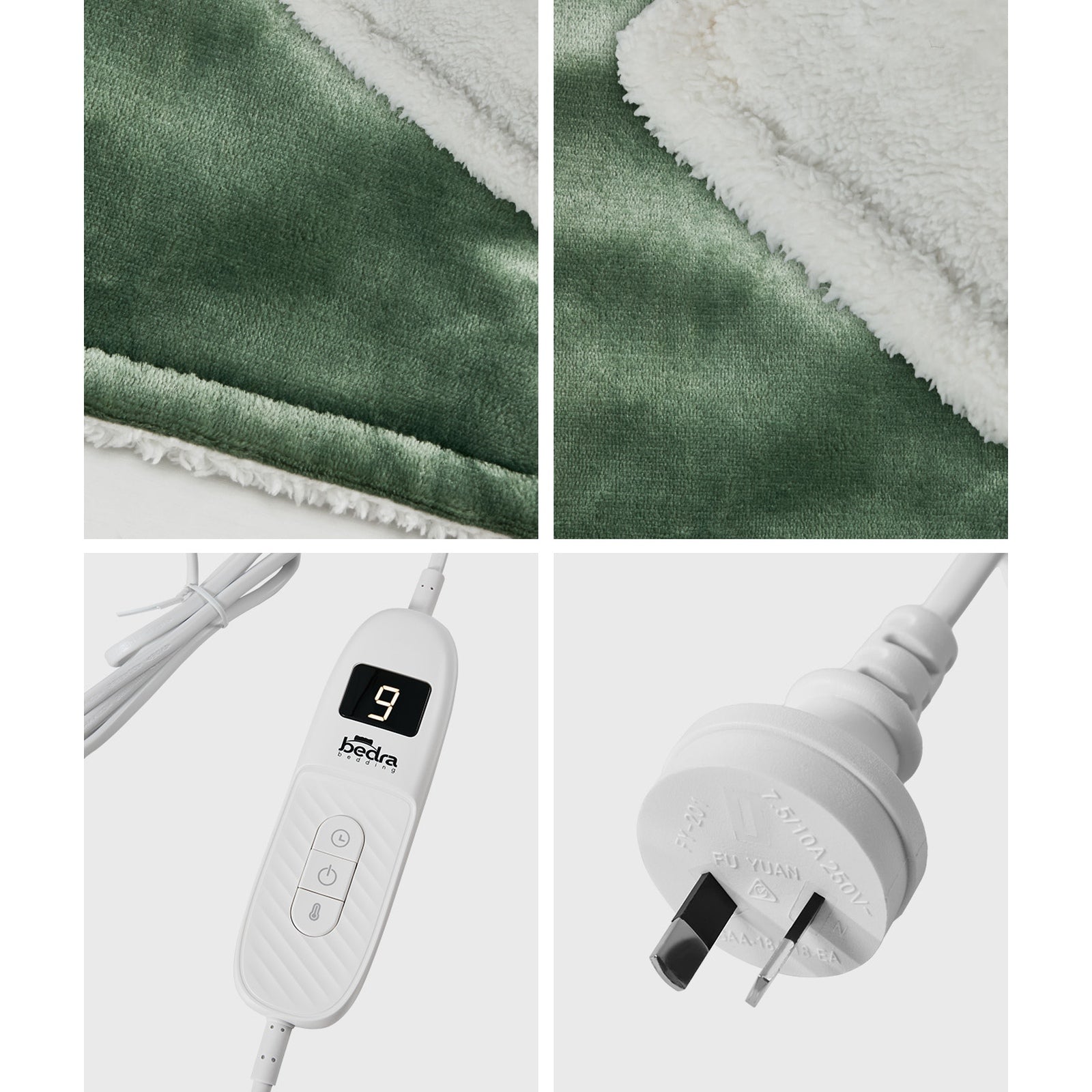 Bedra Electric Throw Rug Dual Side Heated Blanket Flannel&Sherpa Green - Sunyee