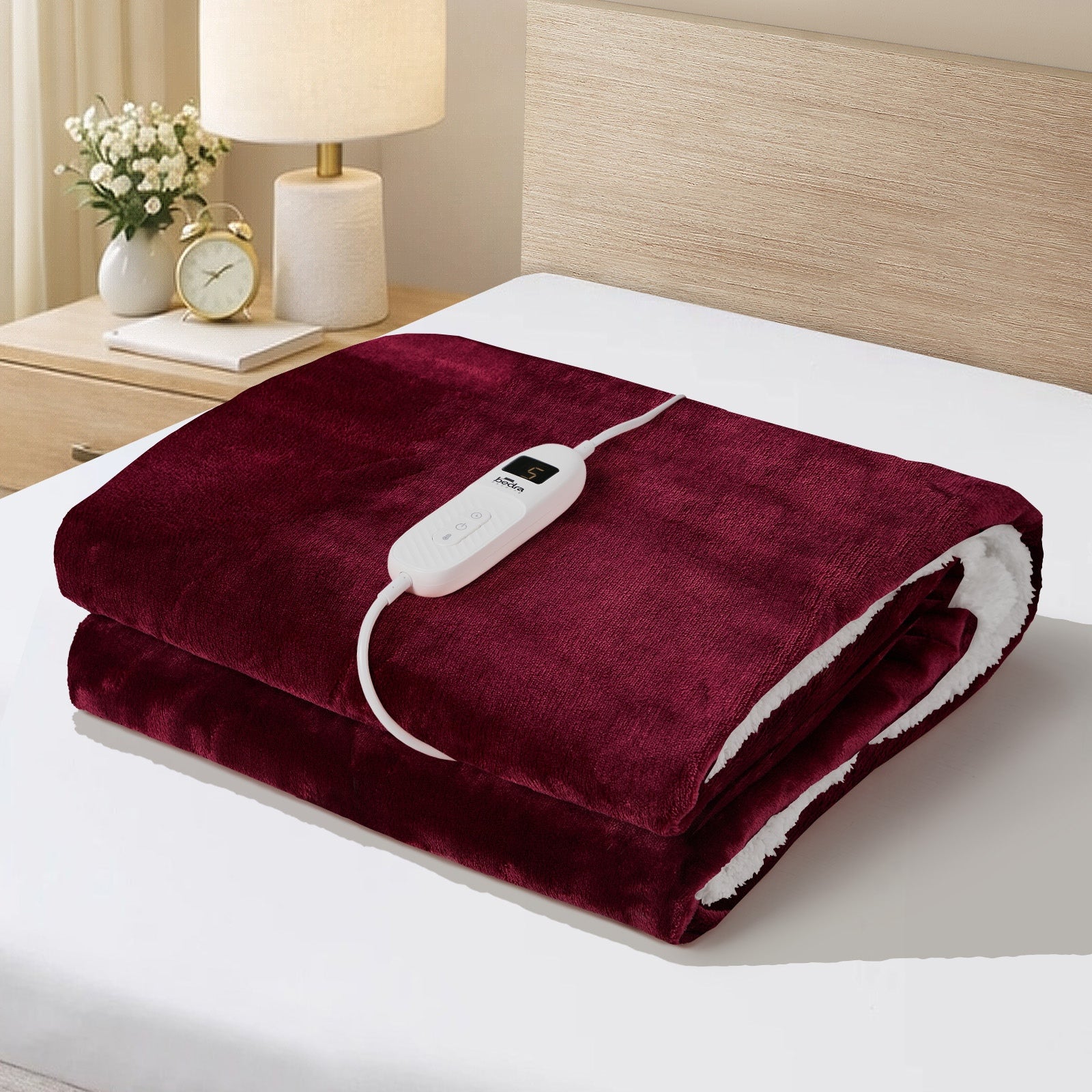 Bedra Electric Throw Rug Dual Side Heated Blanket Flannel&Sherpa Burgundy - Sunyee