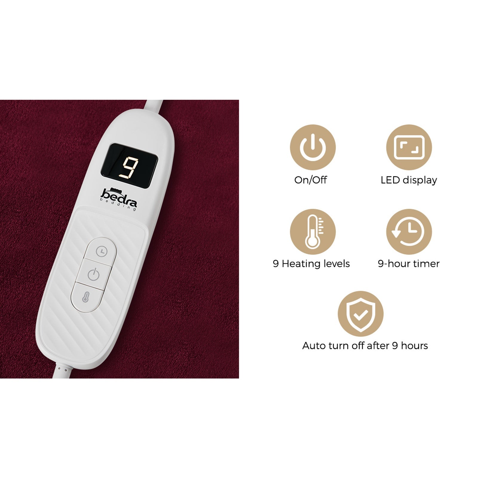 Bedra Electric Throw Rug Dual Side Heated Blanket Flannel&Sherpa Burgundy - Sunyee