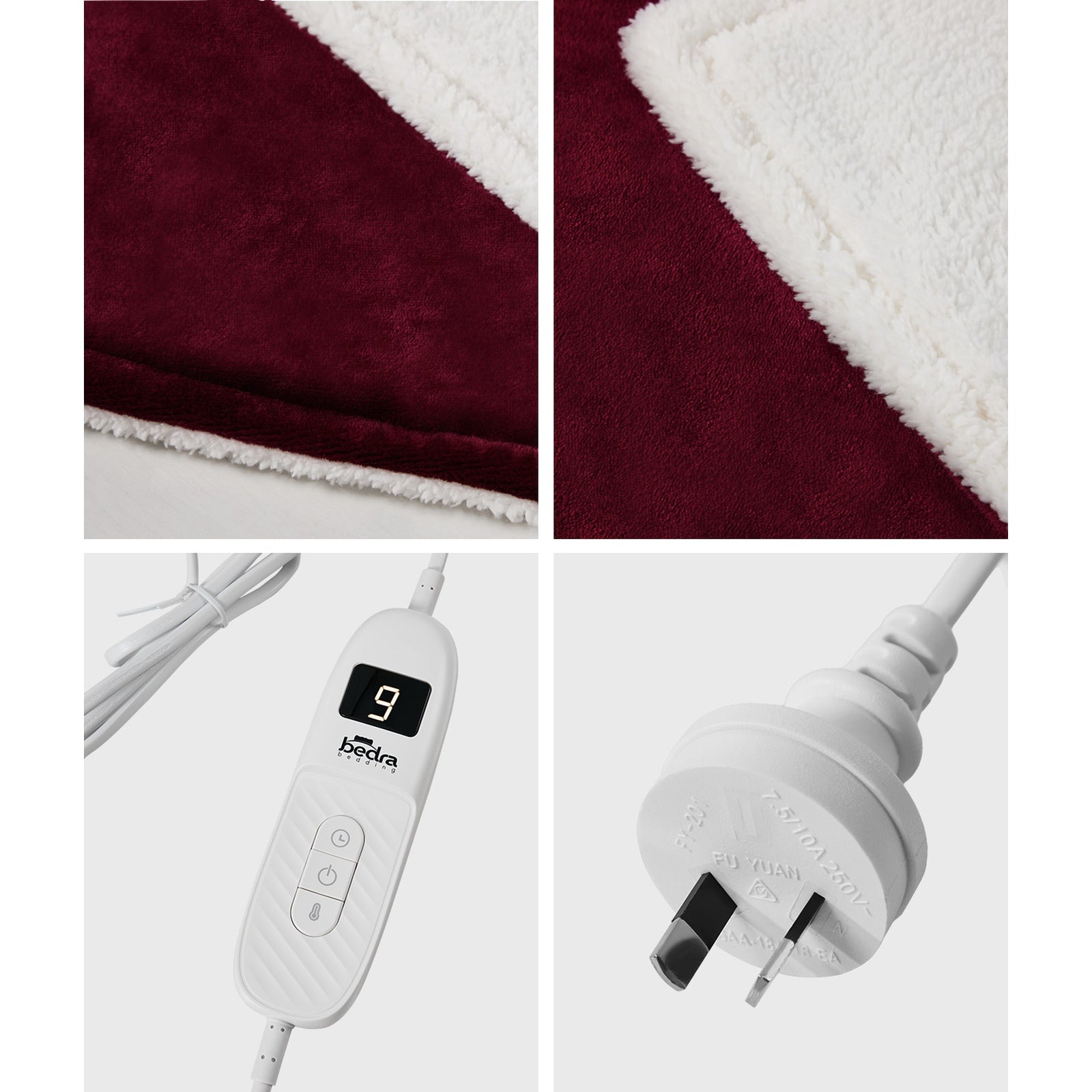 Bedra Electric Throw Rug Dual Side Heated Blanket Flannel&Sherpa Burgundy - Sunyee