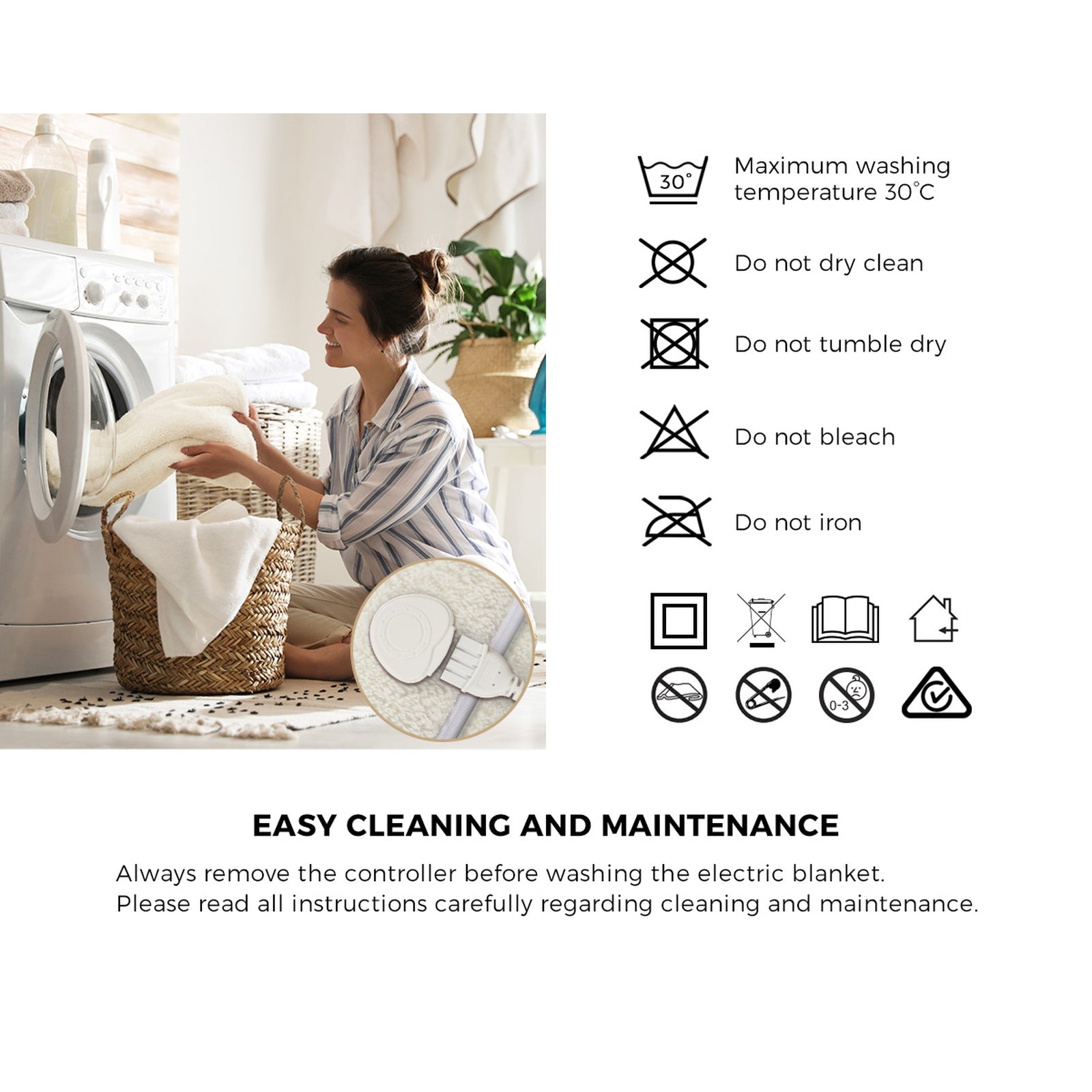 Bedra Electric Heated Blanket Fully Fitted Fleece Underlay Winter Pad KingSingle - Sunyee