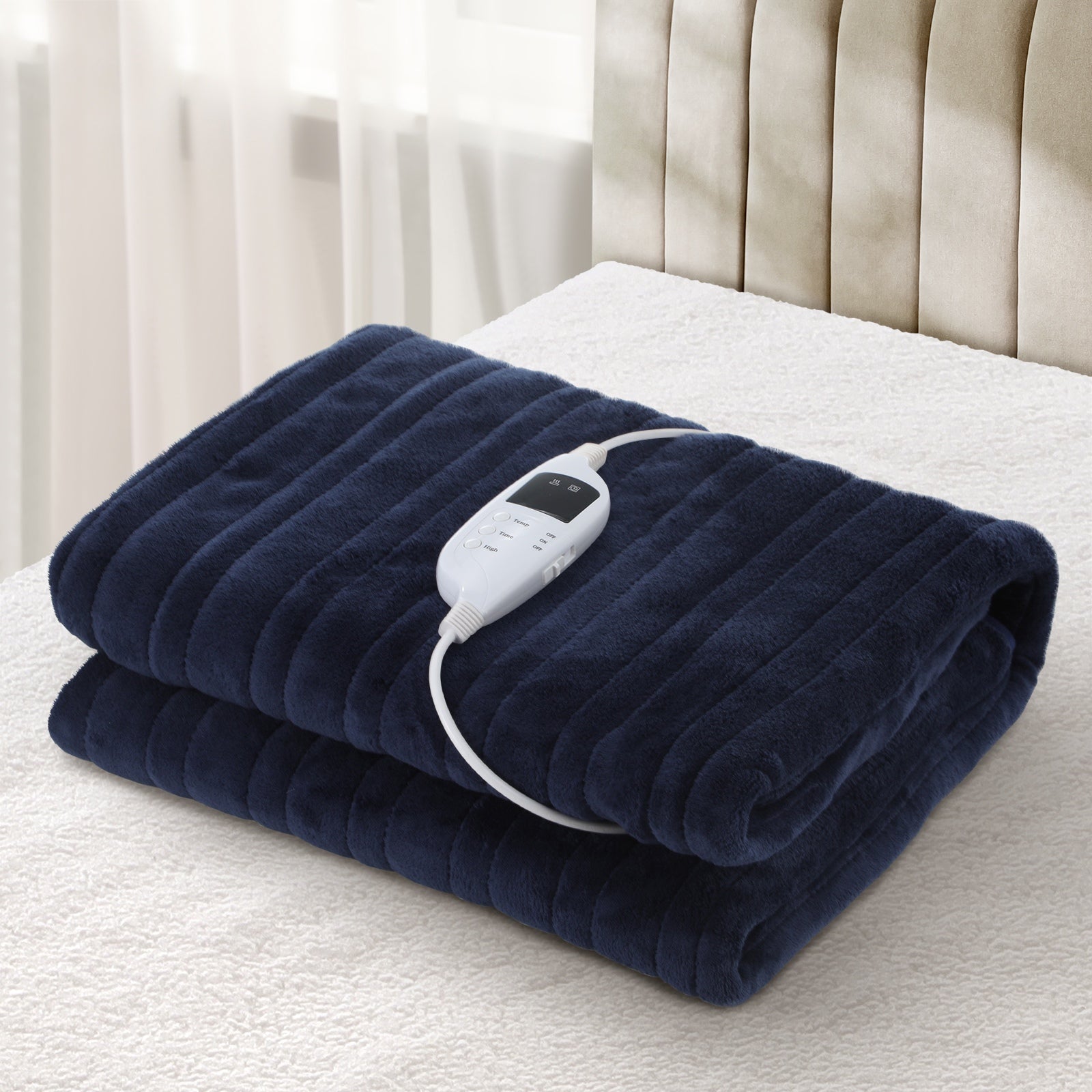 Bedra Washable Electric Heated Throw Rug Flannel Warm Snuggle Blanket Blue - Sunyee