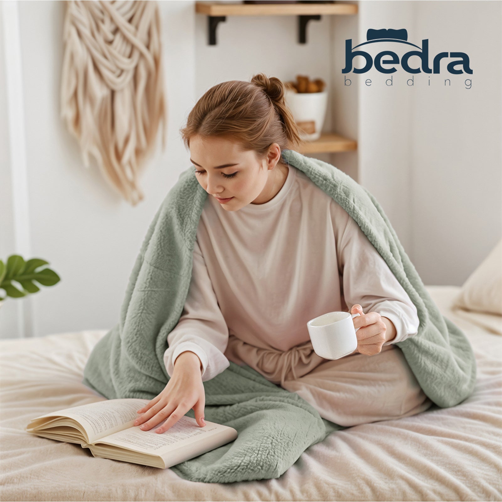 Bedra Electric Heated Blanket Washable Throw Rug Coral Fleece Light Green - Sunyee